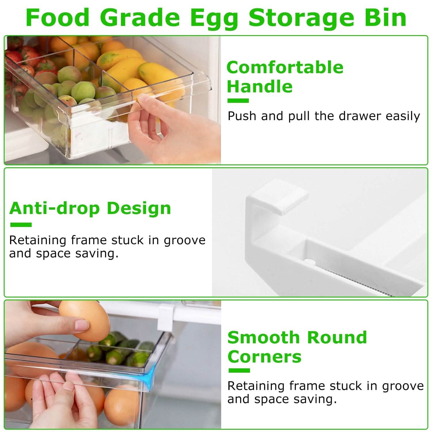 2-Piece: Refrigerator Egg Drawer 36 Egg Capacity Snap On Hanging Storage Tray