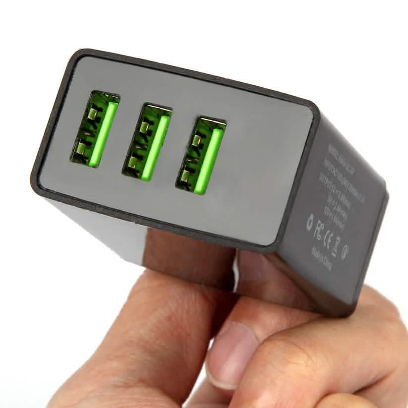 2-Piece Set: 3-Port LED Display High Speed Wall Charger Black + 3-in-1 Cable