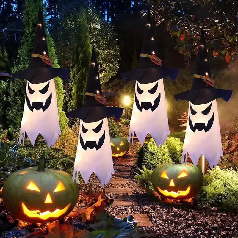 2-Piece Set: Glowing Ghost Witch Hat Halloween Decorations