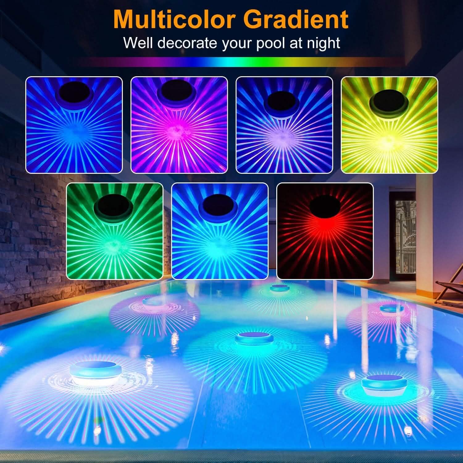 2-Piece: Solar Powered LED Pool Light Gradient Multicolor Changing