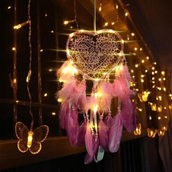 2-Pieces: Romantic LED Dream Catcher with Feather Dreamcatcher Night Light
