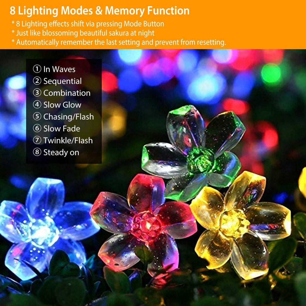 2-Pieces: Solar Power String Lights 50 LED Beads Fairy Sakura Flower