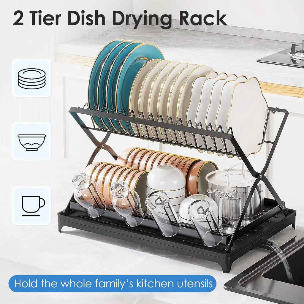 2-Tier Dish Drying Rack with Cup Holder and Drainboard