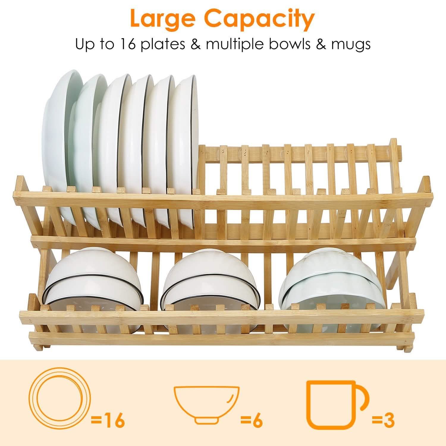2-Tier Foldable Bamboo Dish Drying Rack