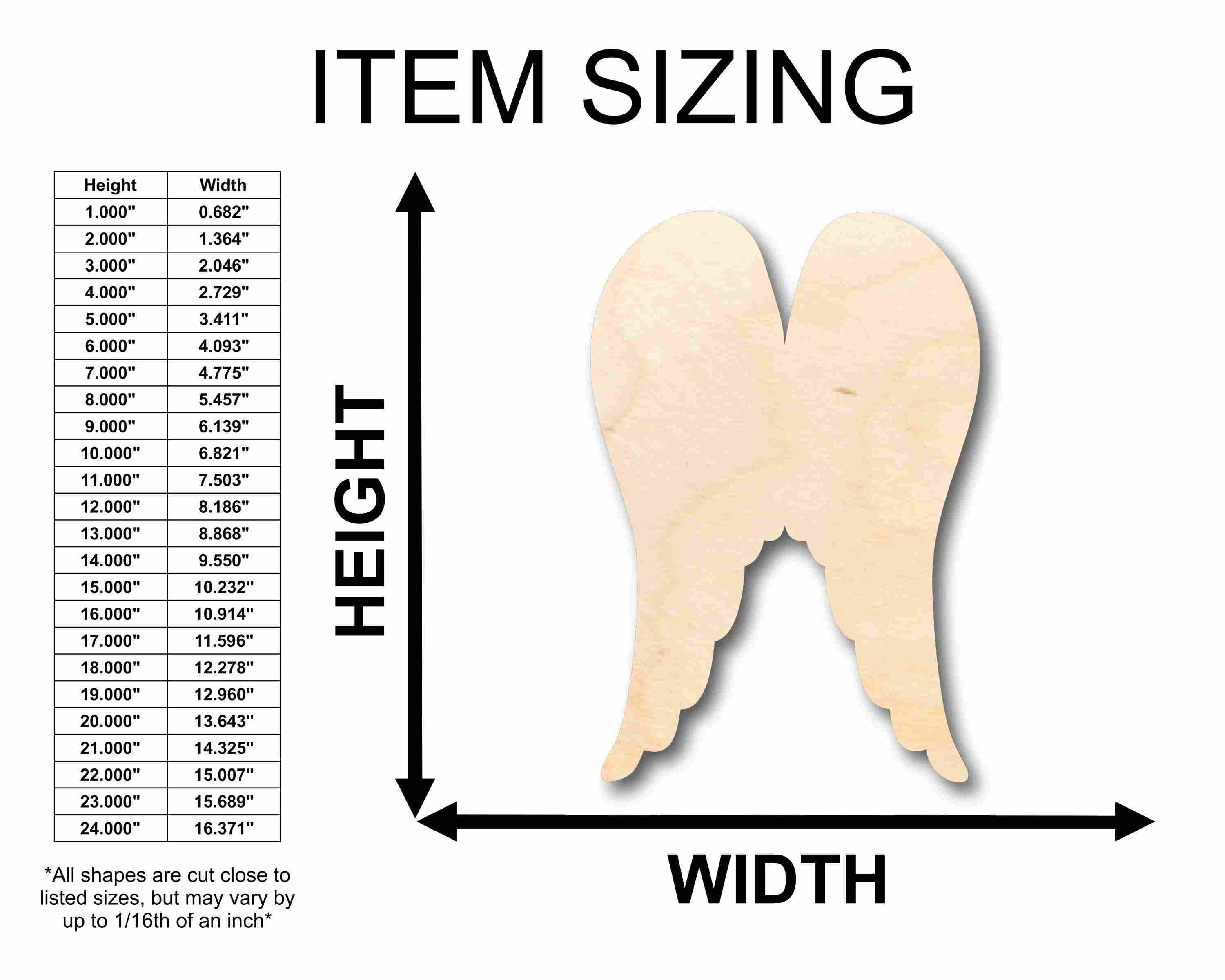 Unfinished Wood Angel Wings Silhouette - Craft- up to 46" DIY