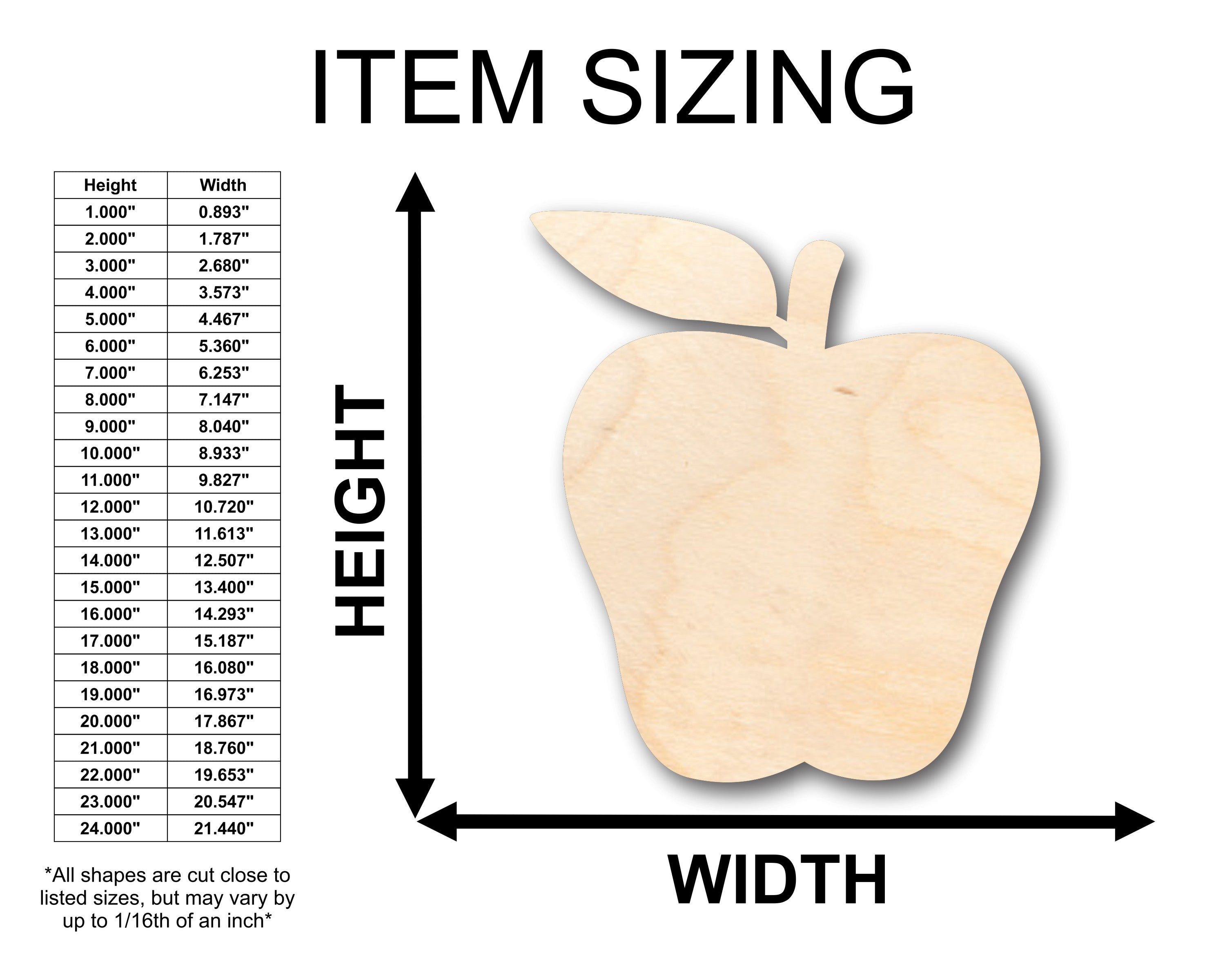 Unfinished Wood Red Delicious Apple Shape - Craft - up to 46" DIY
