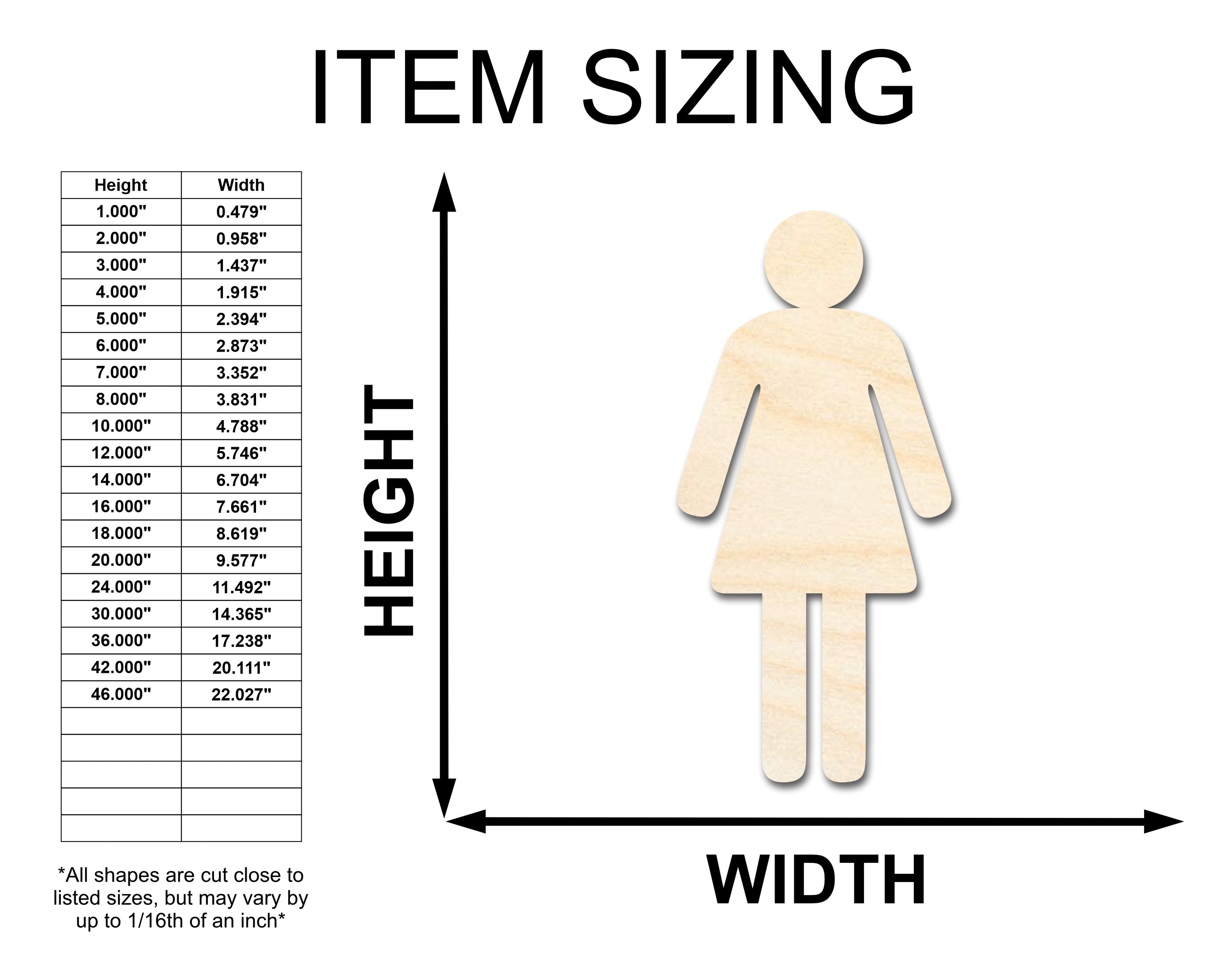 Unfinished Wood Womens Bathroom Sign Shape - Craft - up to 46" DIY