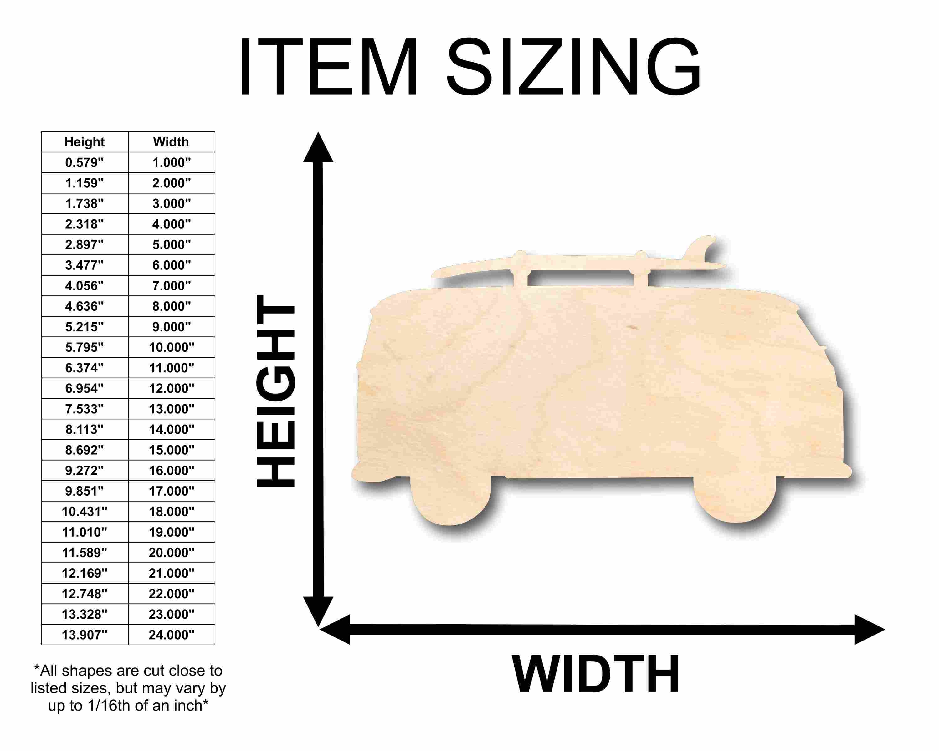 Unfinished Wood Beach Bus Surf Board Silhouette - Craft- up to 46" DIY