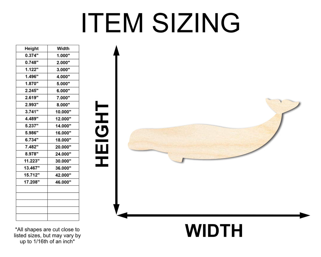 Unfinished Wood Beluga Whale Shape - Craft - up to 46" DIY