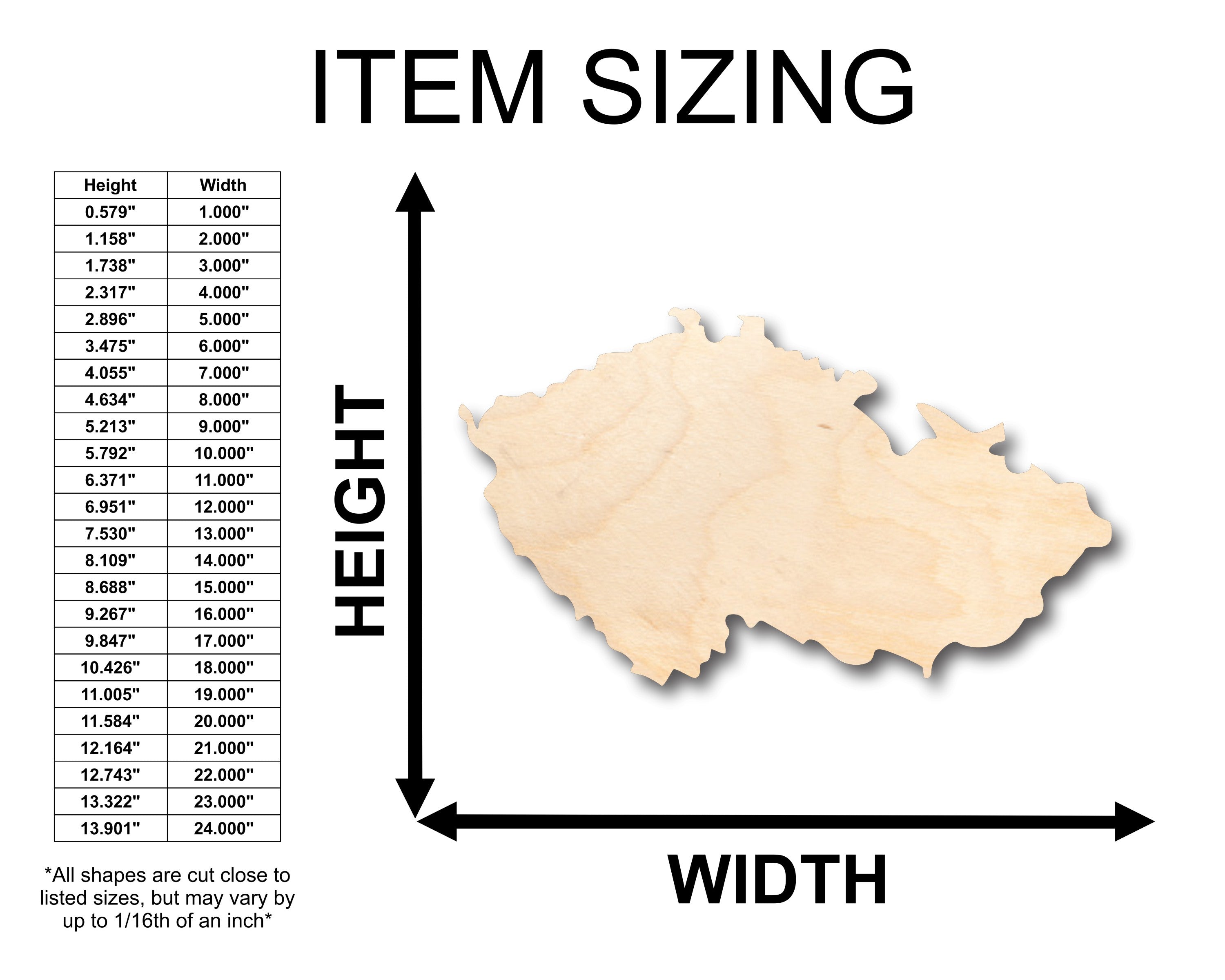 Unfinished Wood Czech Republic Shape - Country - Craft - up to 46" DIY