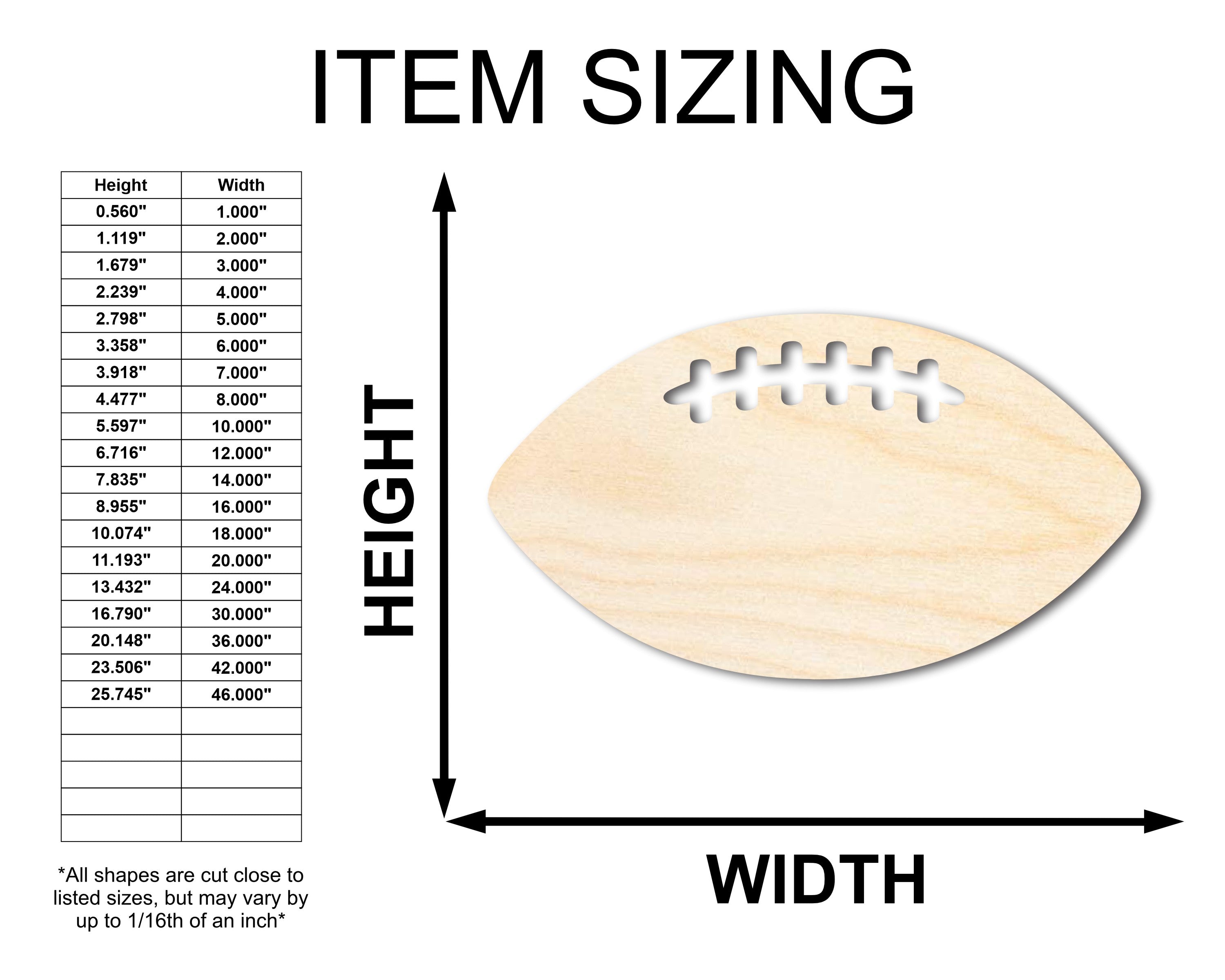 Unfinished Wood Football Threads Shape - Sports Craft - up to 46" DIY