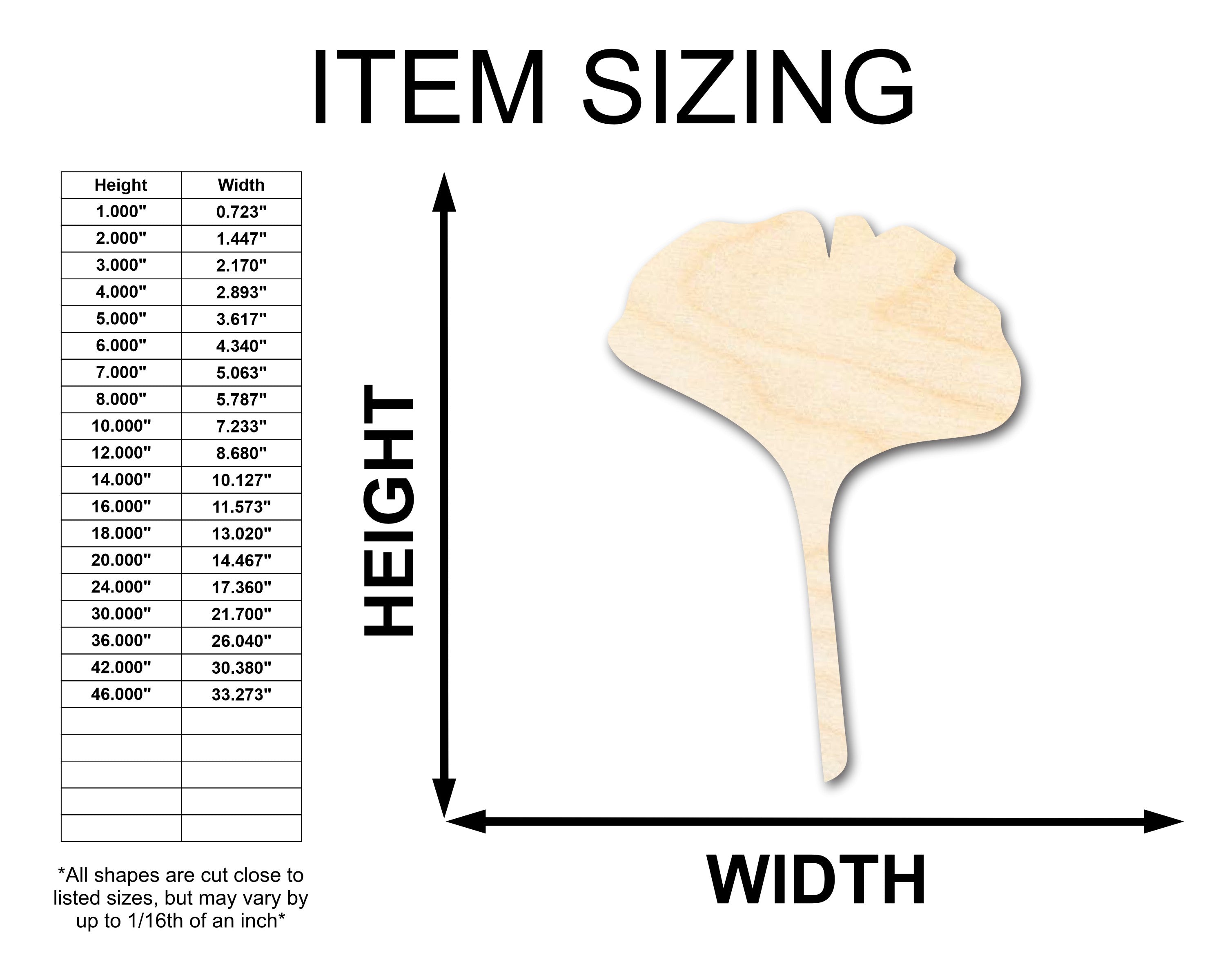 Unfinished Wood Gingko Leaf Shape | Craft Cutout | up to 46" DIY