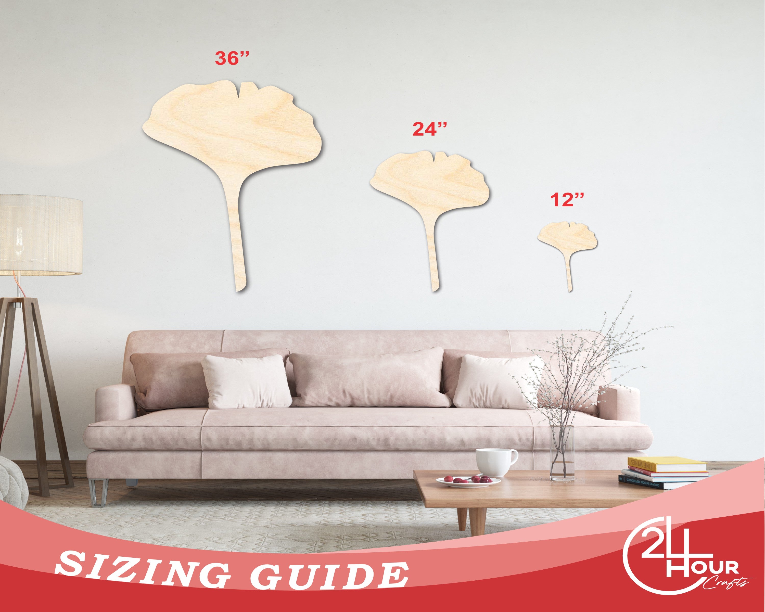 Unfinished Wood Gingko Leaf Shape | Craft Cutout | up to 46" DIY
