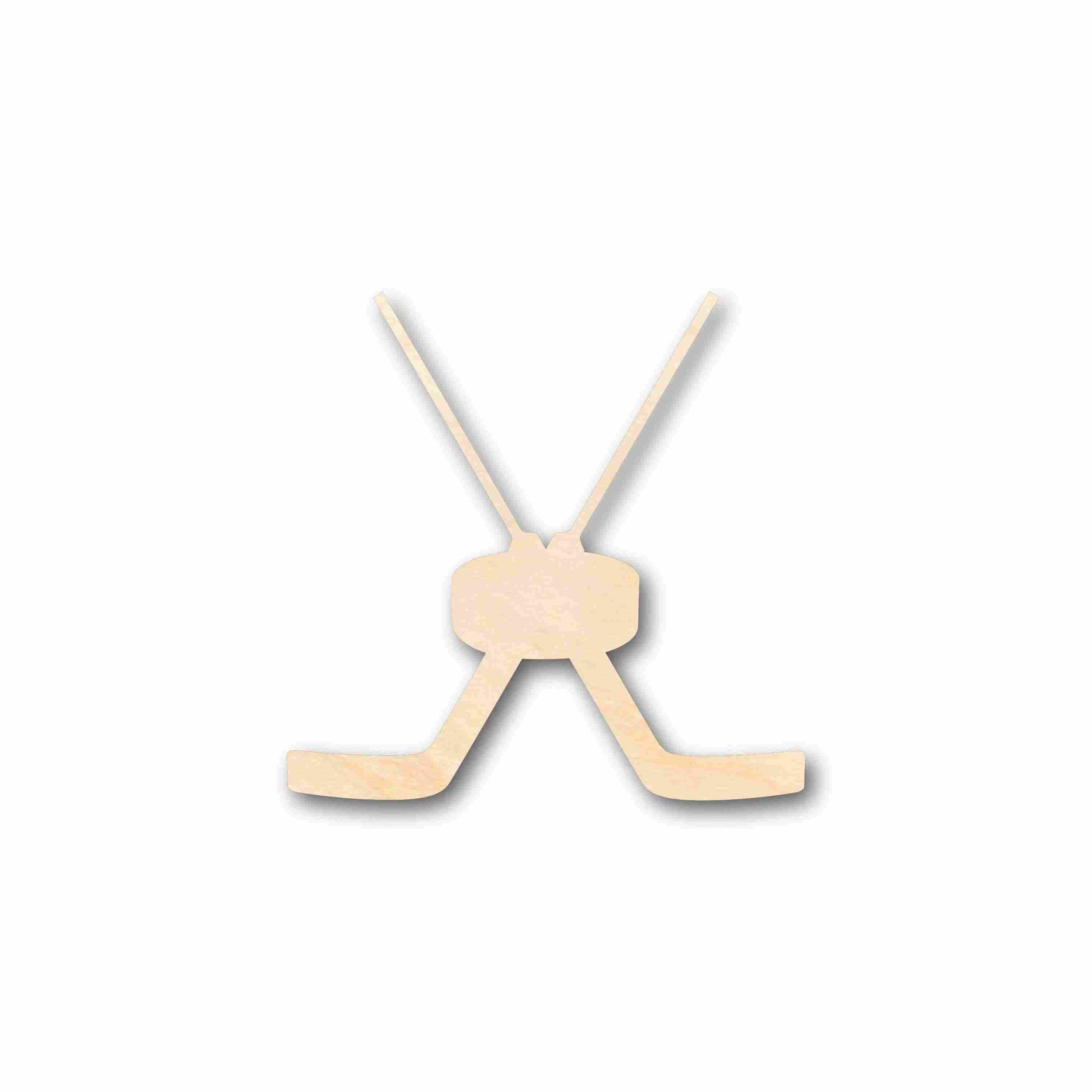 Unfinished Wood Goalie Hockey Sticks Pair with Puck Silhouette - Craft- up to 46" DIY