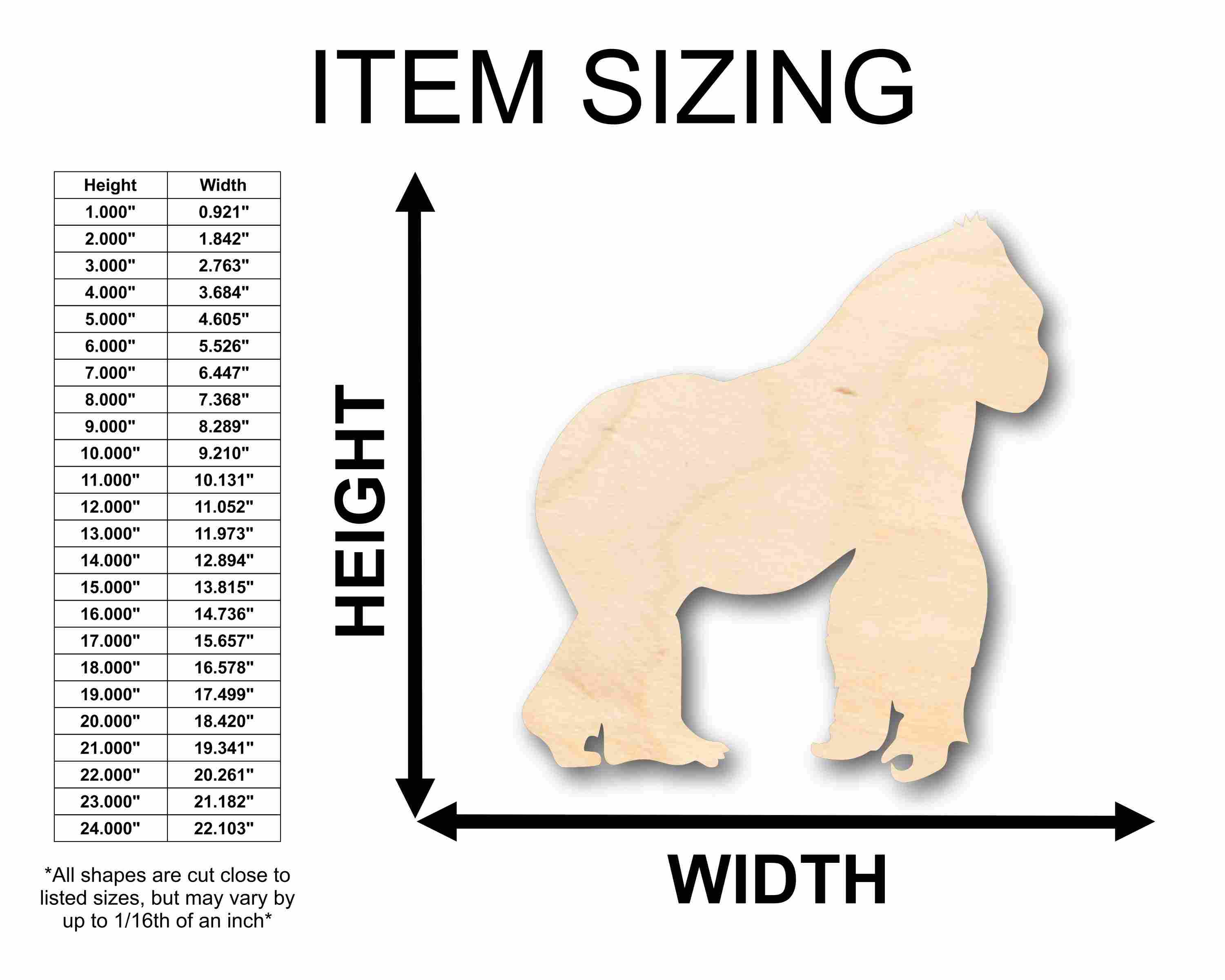 Unfinished Wood Gorilla Silhouette - Craft- up to 46" DIY