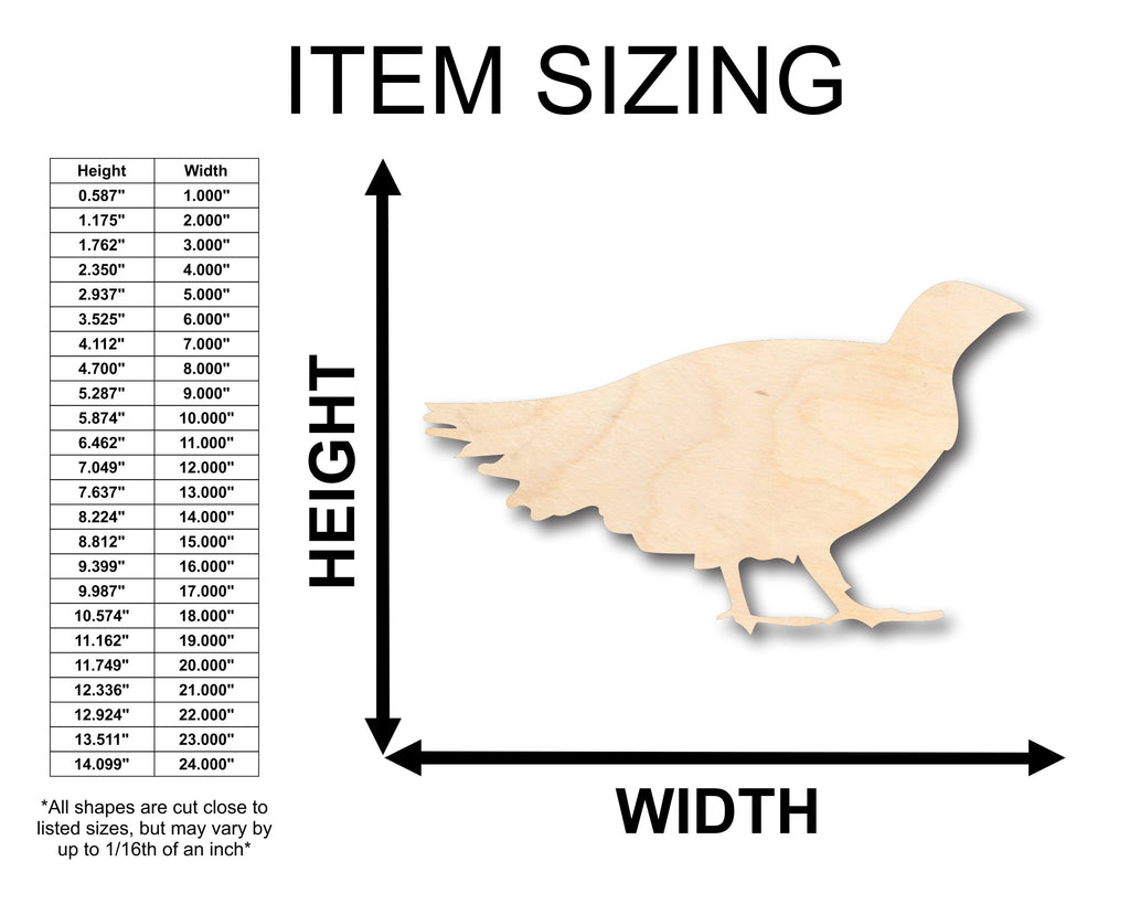 Unfinished Wood Grouse Bird Shape - Craft - up to 46" DIY