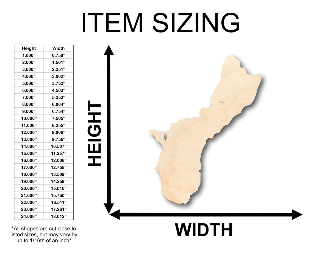 Unfinished Wood Guam Island Territory Shape - Craft - up to 46" DIY