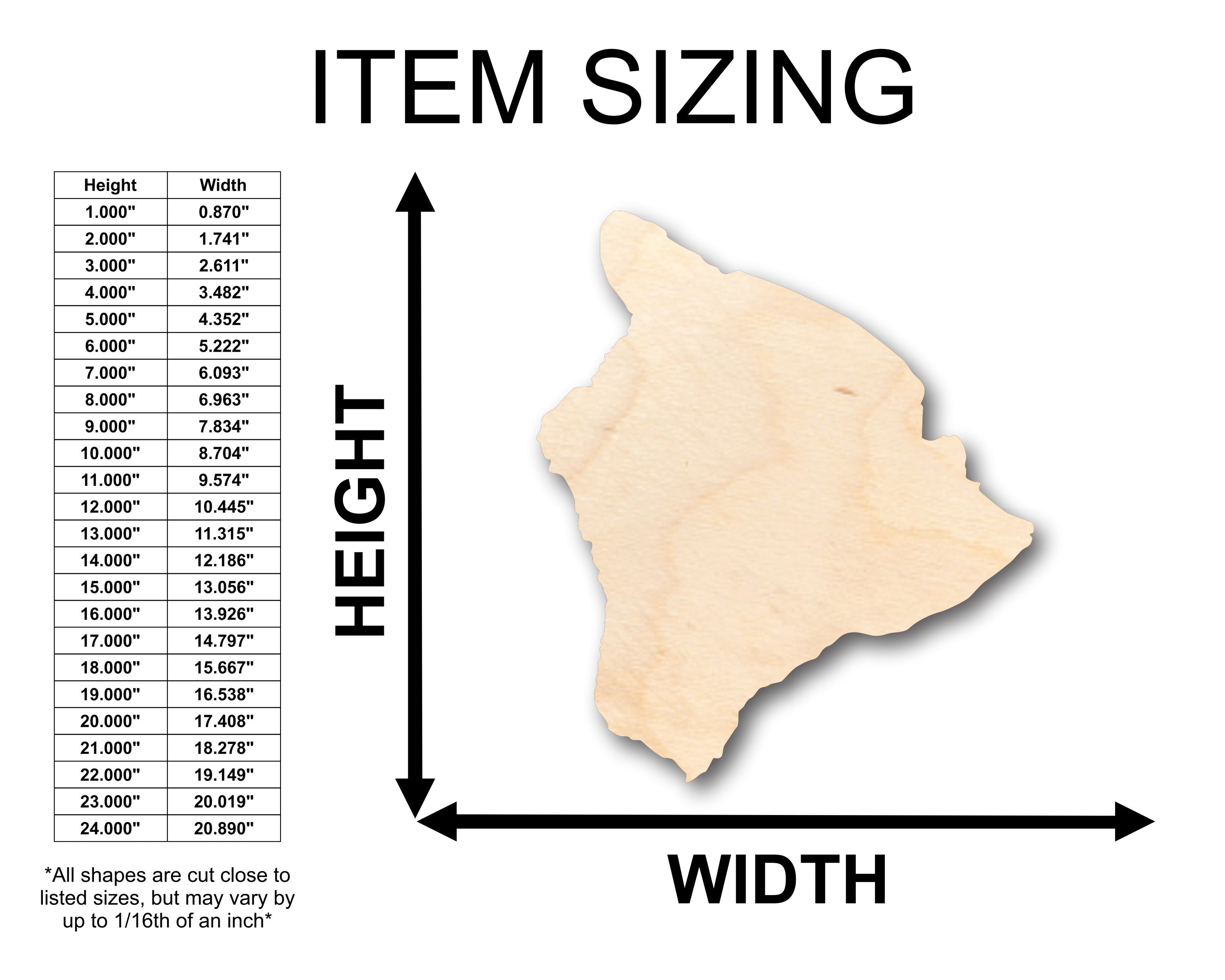 Unfinished Wood Hawaiian Island Big Island Shape - Craft - up to 46" DIY