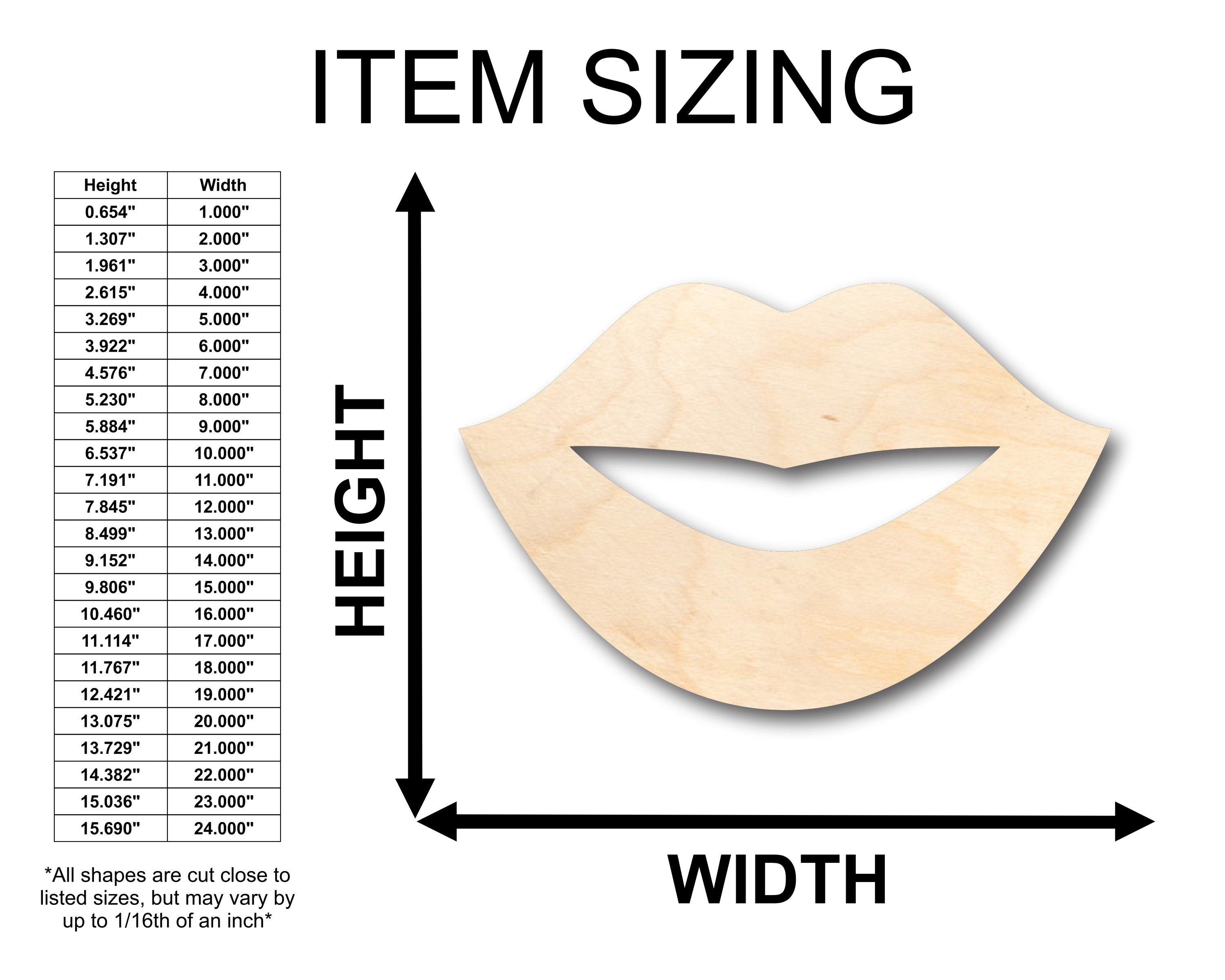 Unfinished Wood Lips Shape - Craft - up to 46" DIY