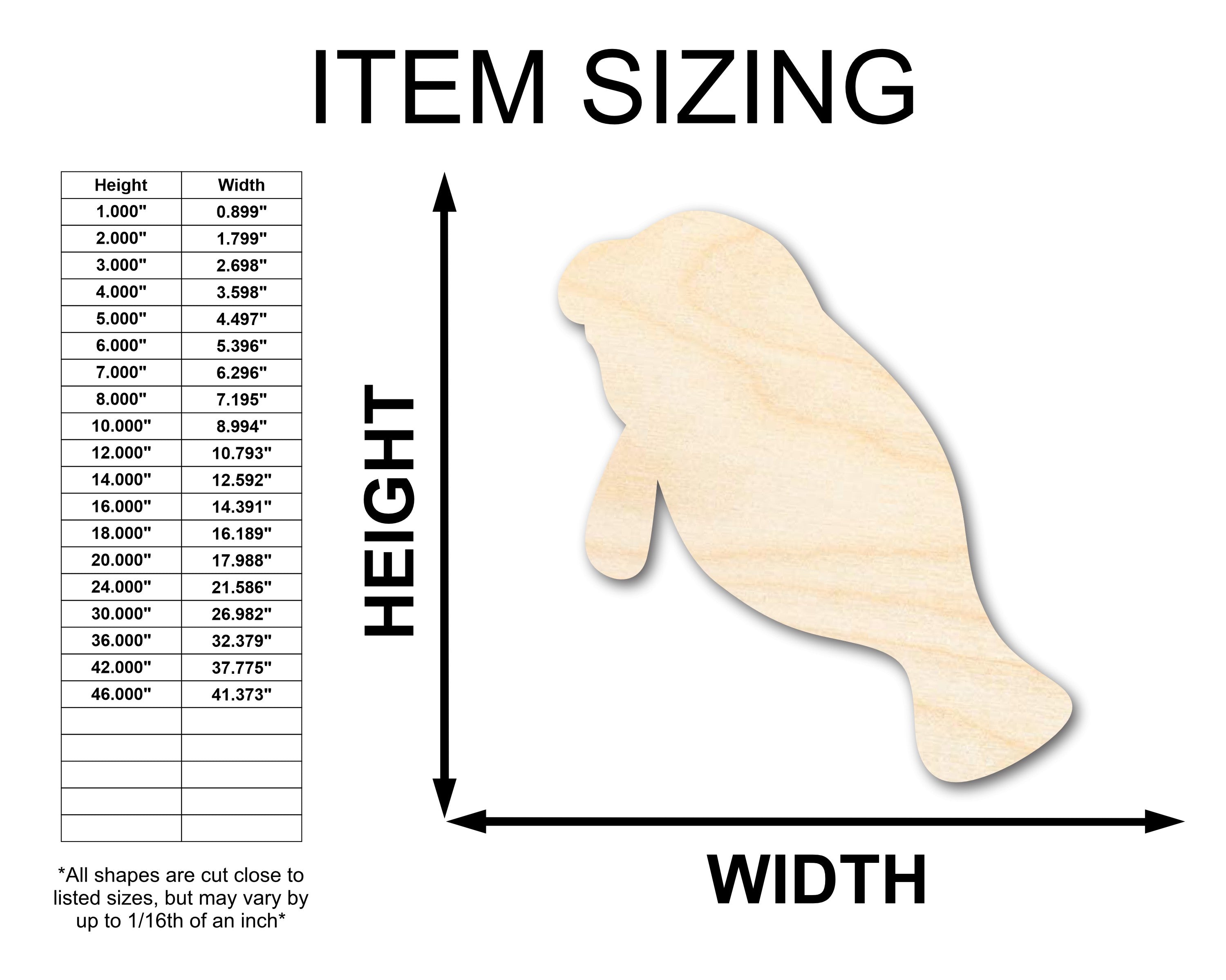 Unfinished Wood Cute Manatee Shape - Ocean Craft - up to 46" DIY
