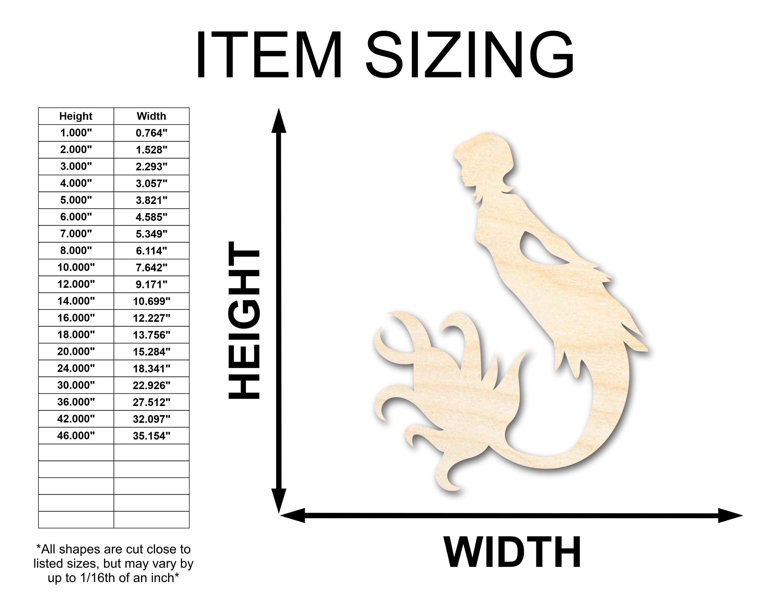 Unfinished Wood Cute Mermaid Siren Silhouette - Craft - up to 46" DIY