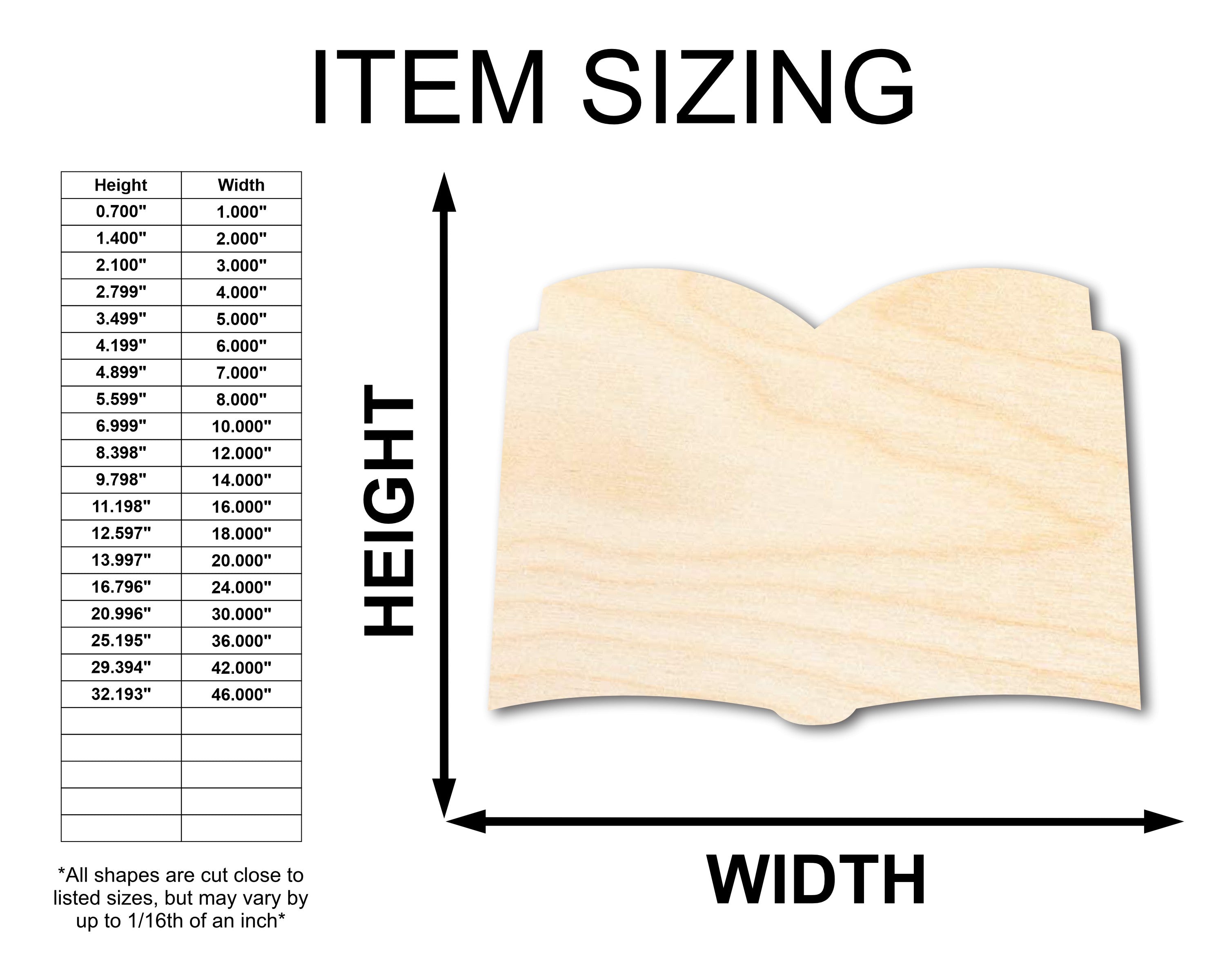 Unfinished Wood Open Book Silhouette - Craft - up to 46" DIY