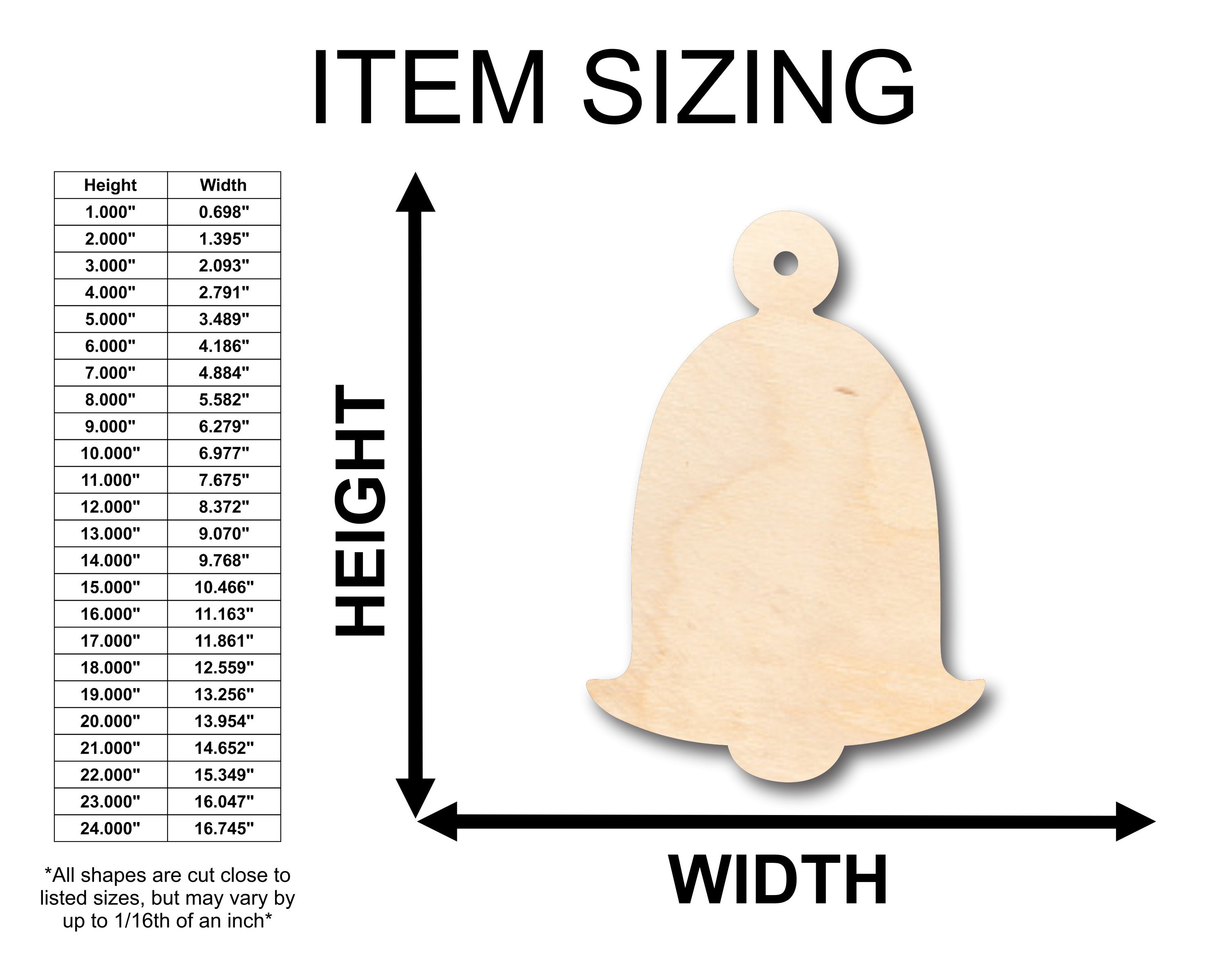 Unfinished Wood Ornament Bell Shape - Craft - up to 46" DIY
