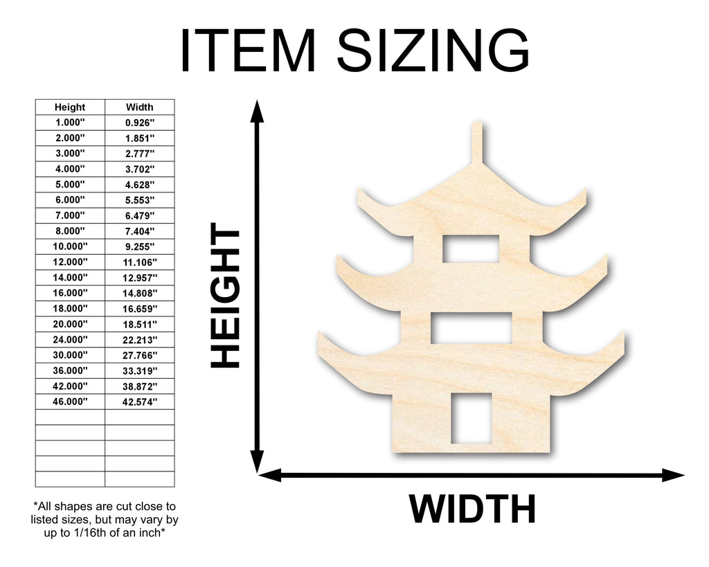 Unfinished Wood Pagoda Shape | Craft Cutout | up to 46" DIY