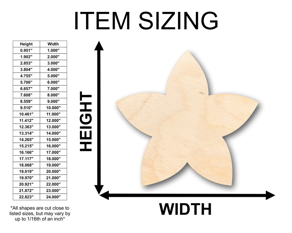 Unfinished Wood Plumeria Flower Petals Shape - Craft - up to 46" DIY