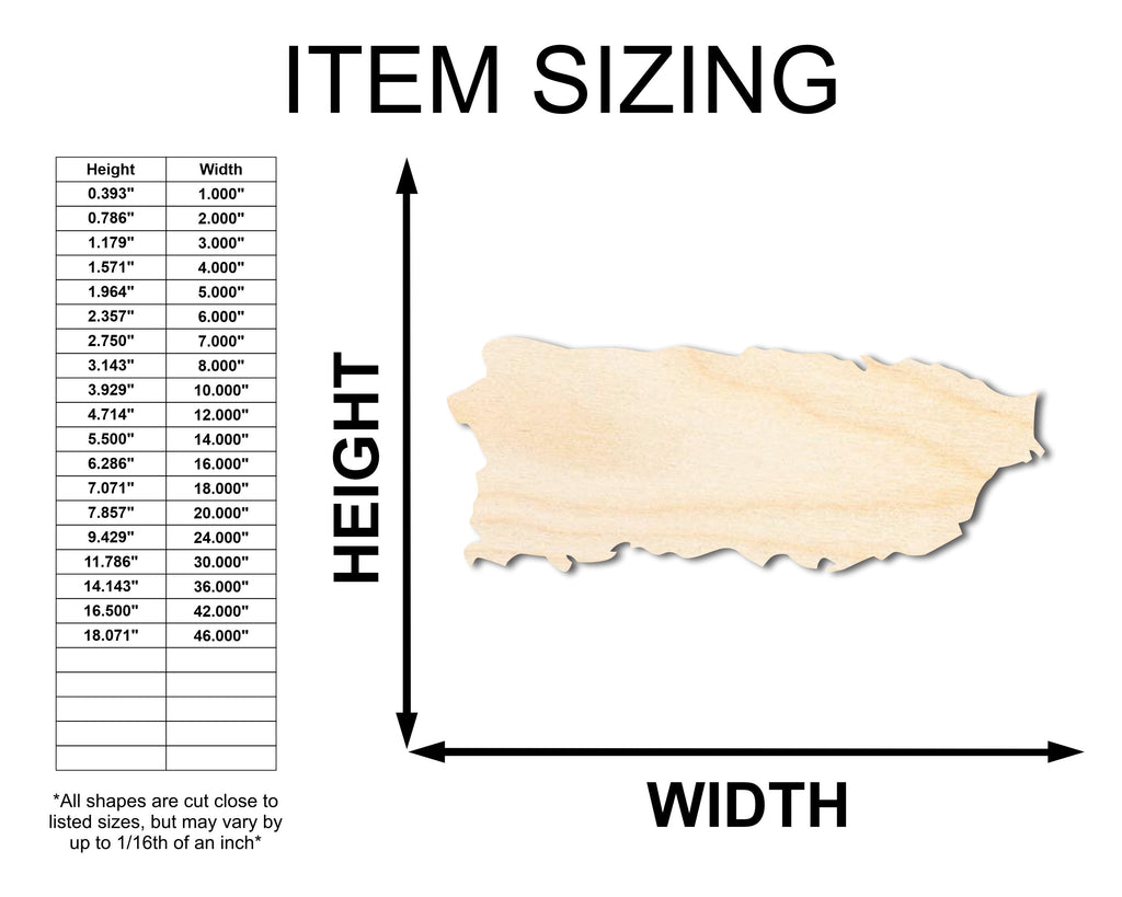 Unfinished Wood Puerto Rico Shape - US Territory Caribbean Island Craft - up to 46" DIY