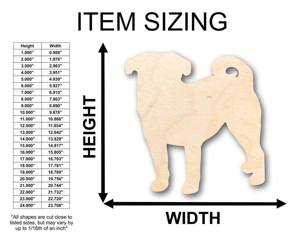 Unfinished Wood Pug Dog Shape - Craft - up to 46" DIY