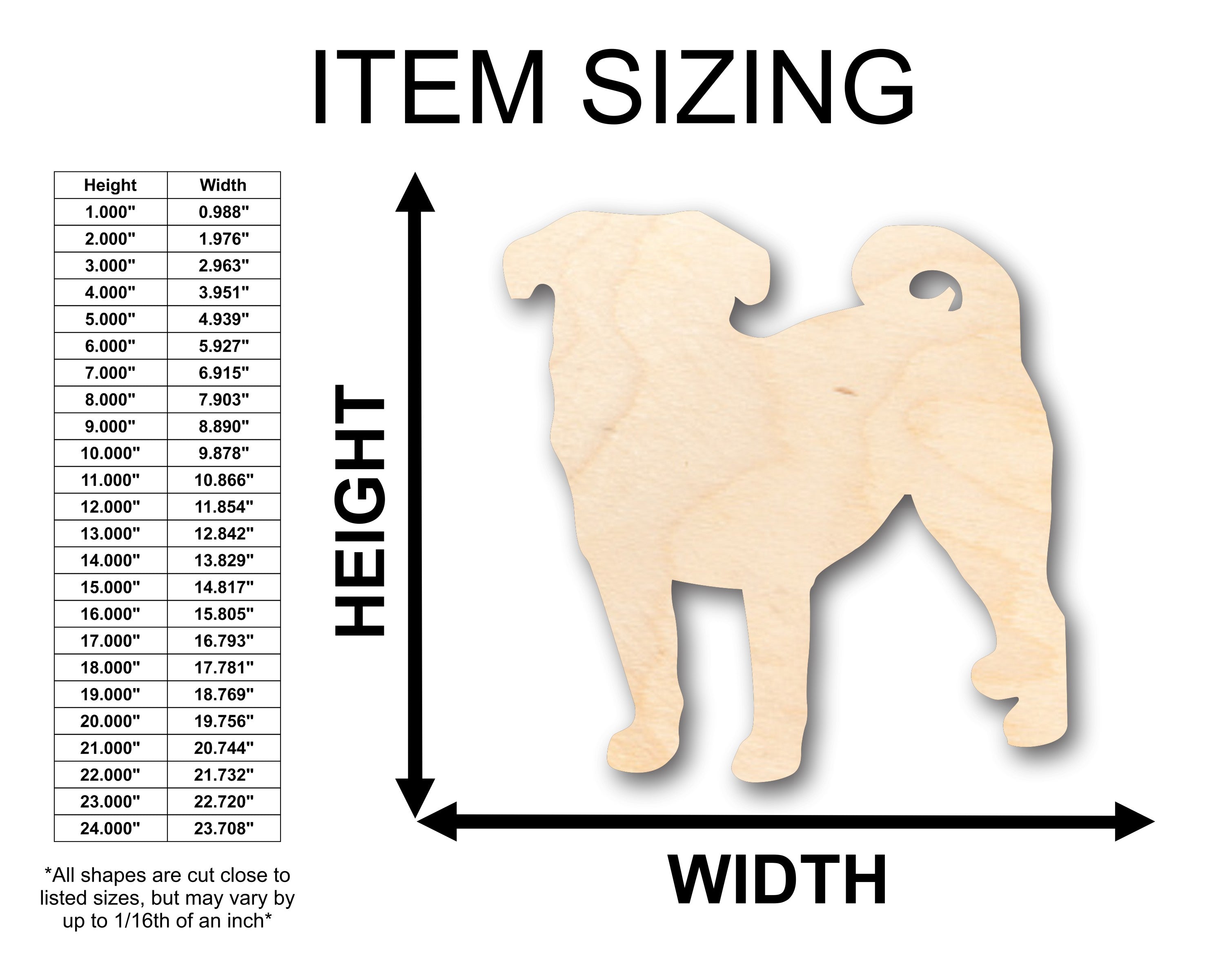 Unfinished Wood Pug Dog Shape - Craft - up to 46" DIY