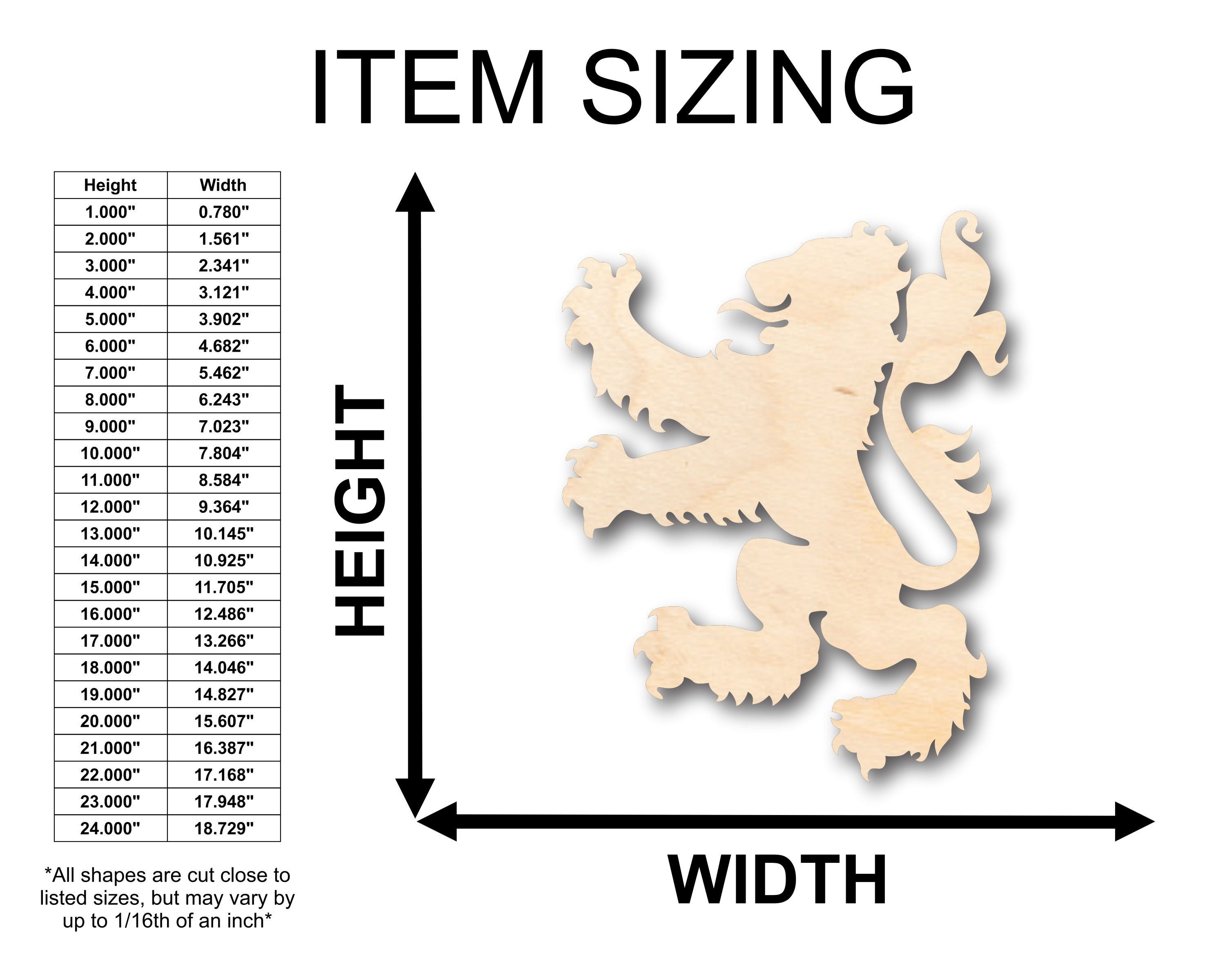 Unfinished Wood Rampant Lion Royal Banner Shape - Craft - up to 46" DIY