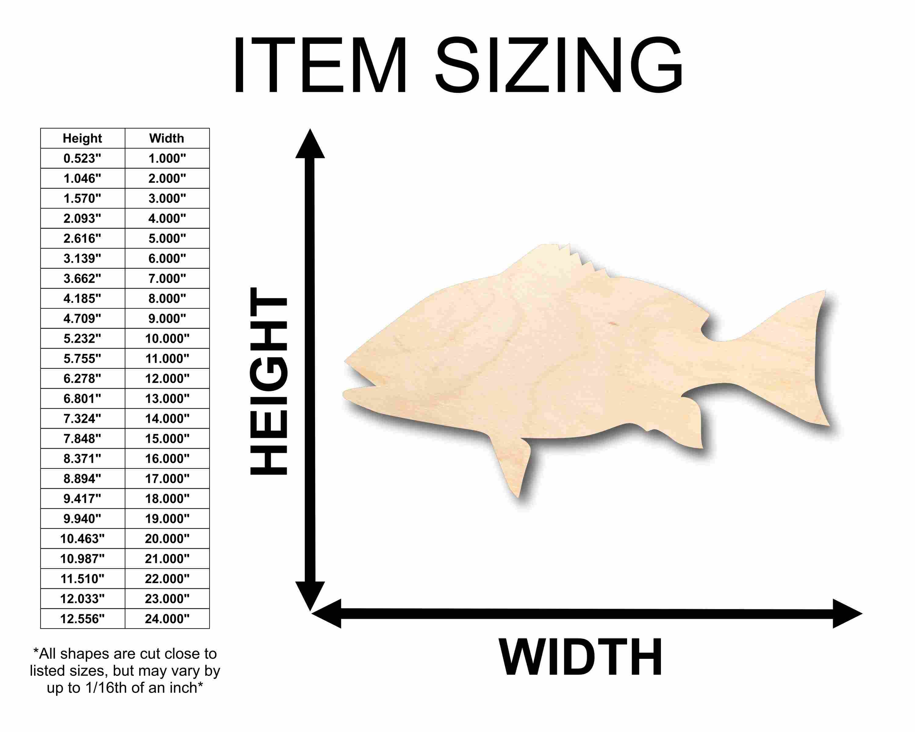 Unfinished Wood Red Snapper Fish Silhouette - Craft- up to 46" DIY