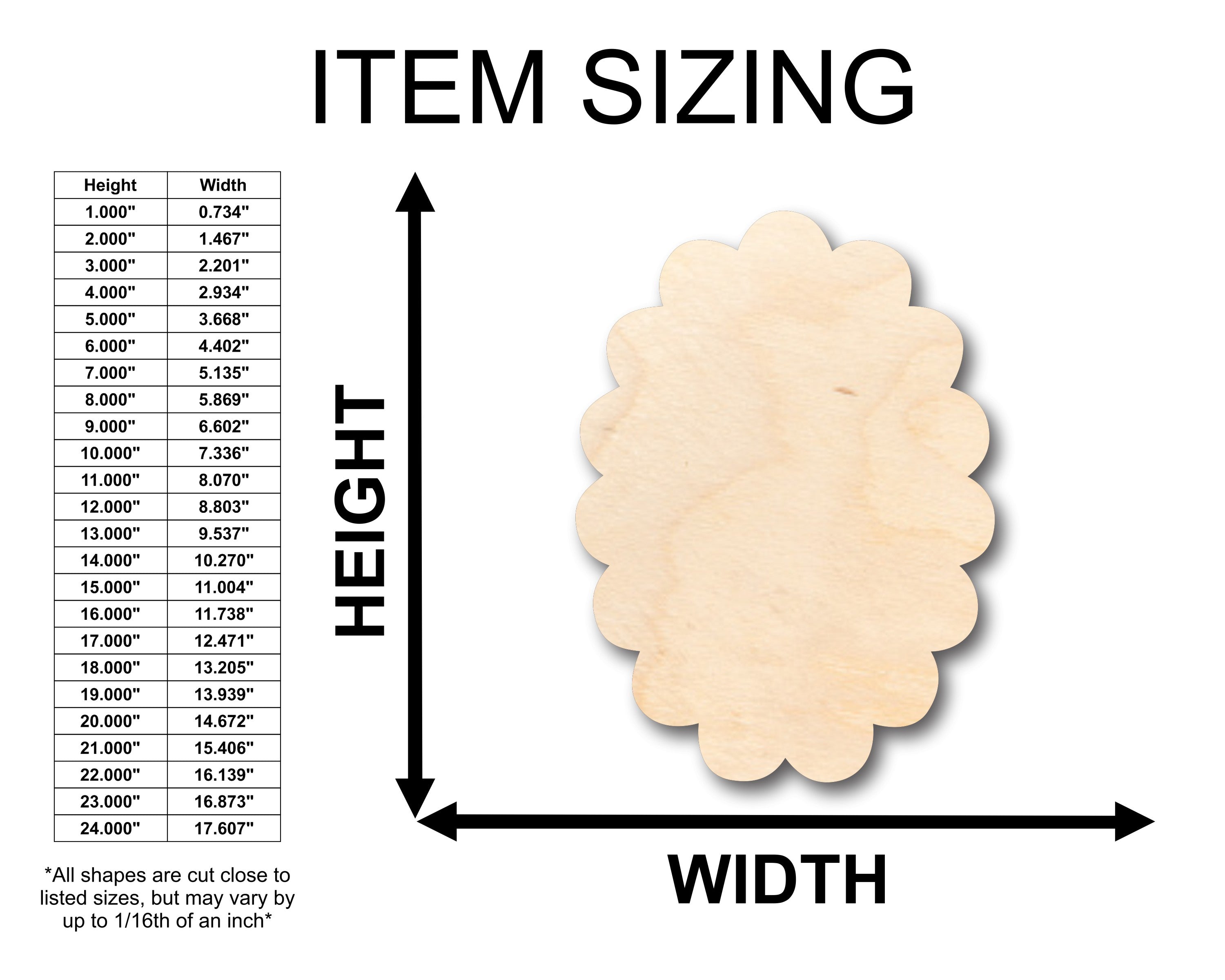 Unfinished Wood Scalloped Oval Shape - Craft - up to 46" DIY