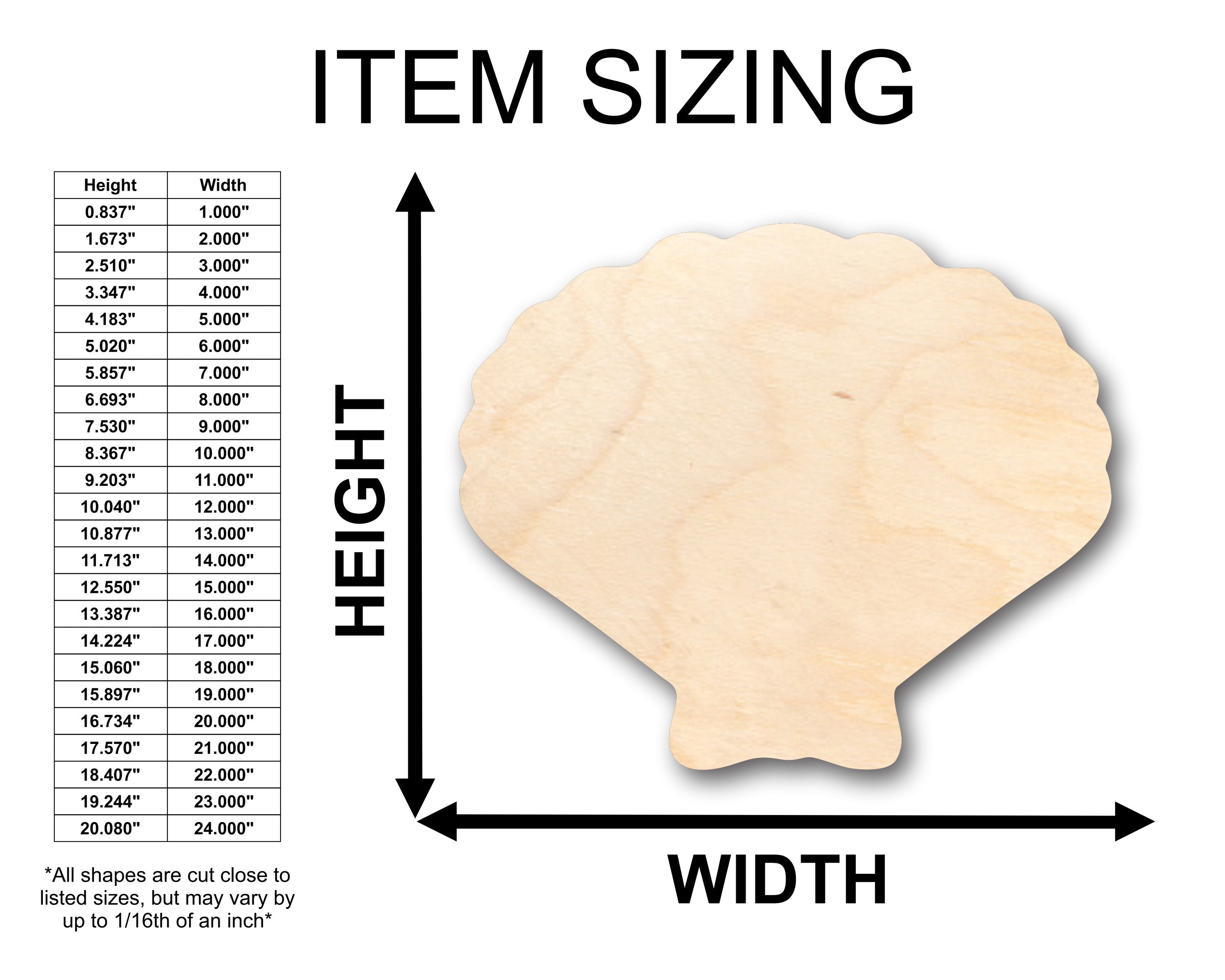 Unfinished Wood Sea Shell Clam Shape - Craft - up to 46" DIY