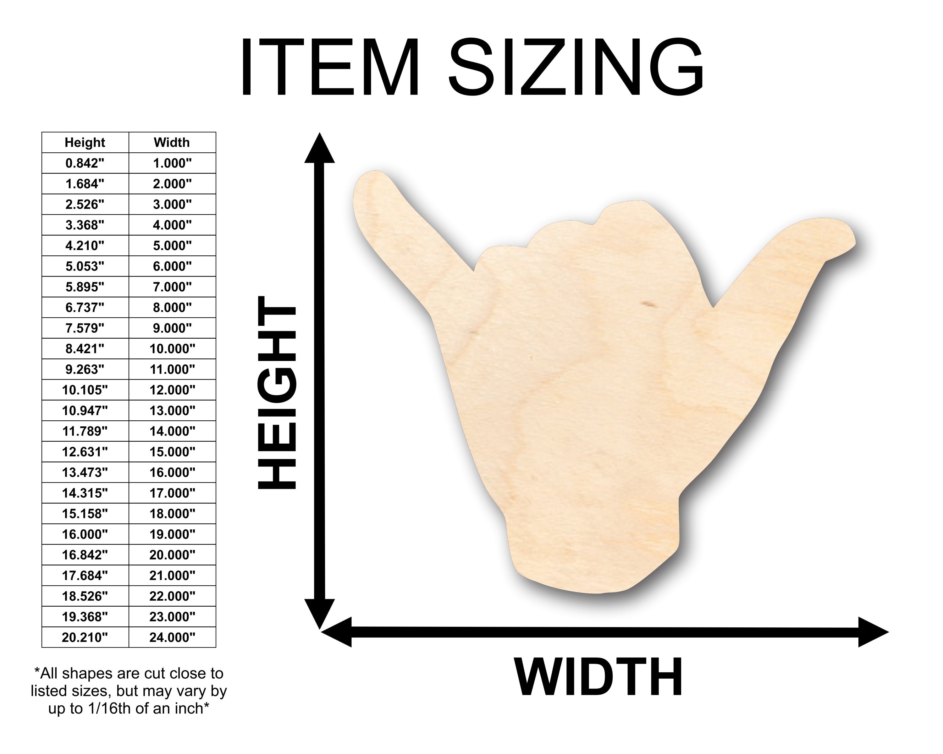 Unfinished Wood Shaka Sign Language Shape - Craft - up to 46" DIY