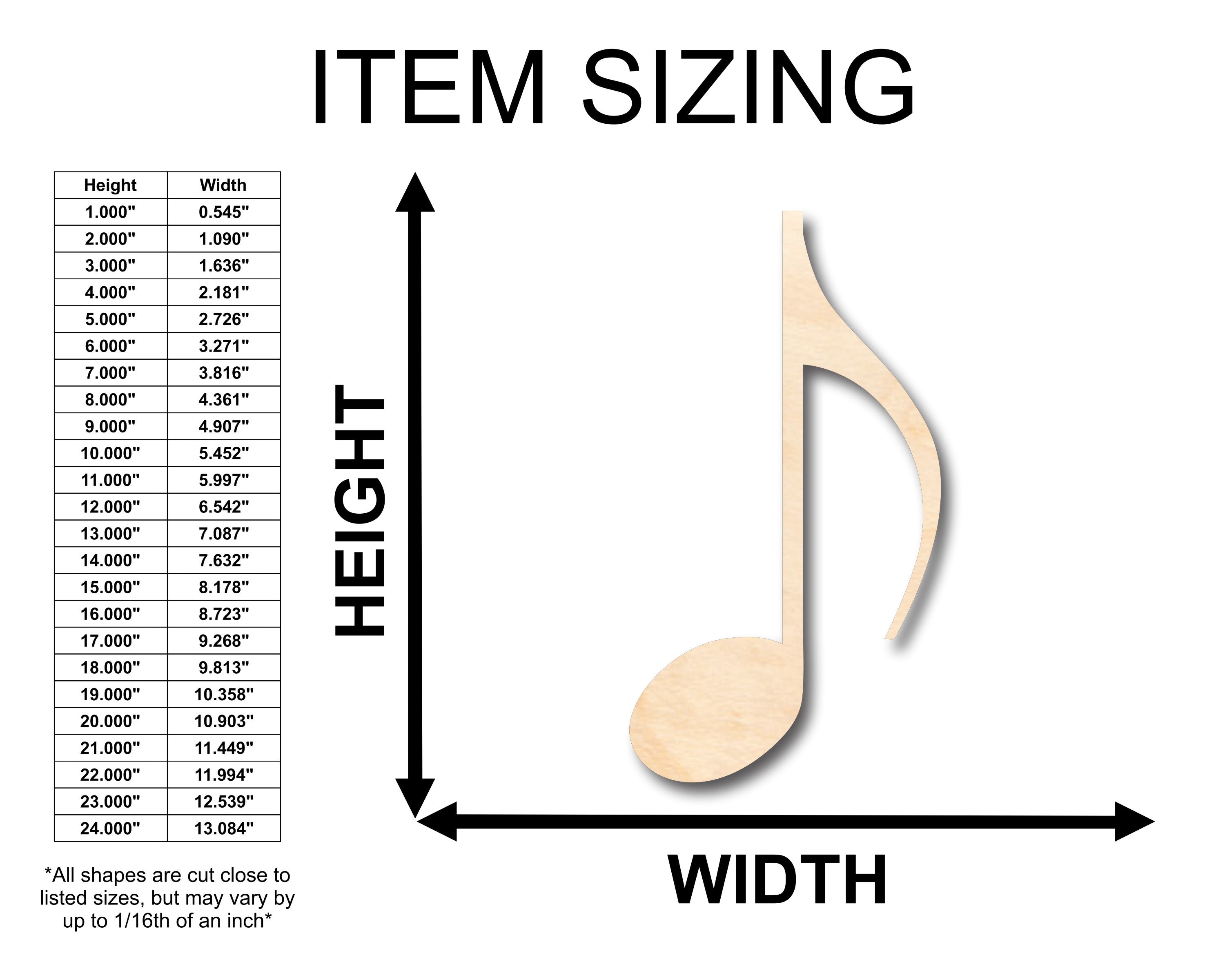 Unfinished Wood Eighth Note Music Art Shape - Craft - up to 46" DIY