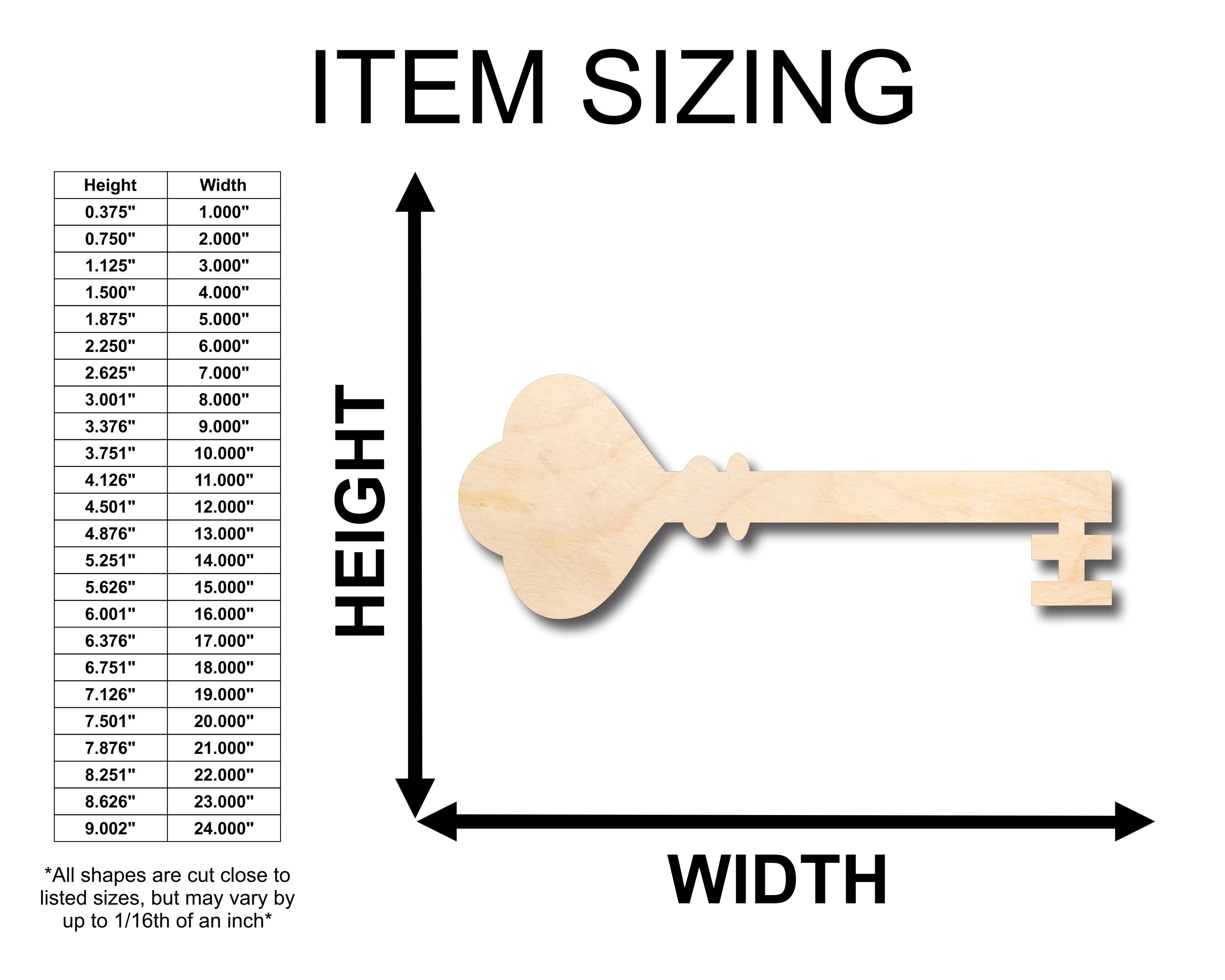 Unfinished Wood Skeleton Key Shape - Craft - up to 46" DIY