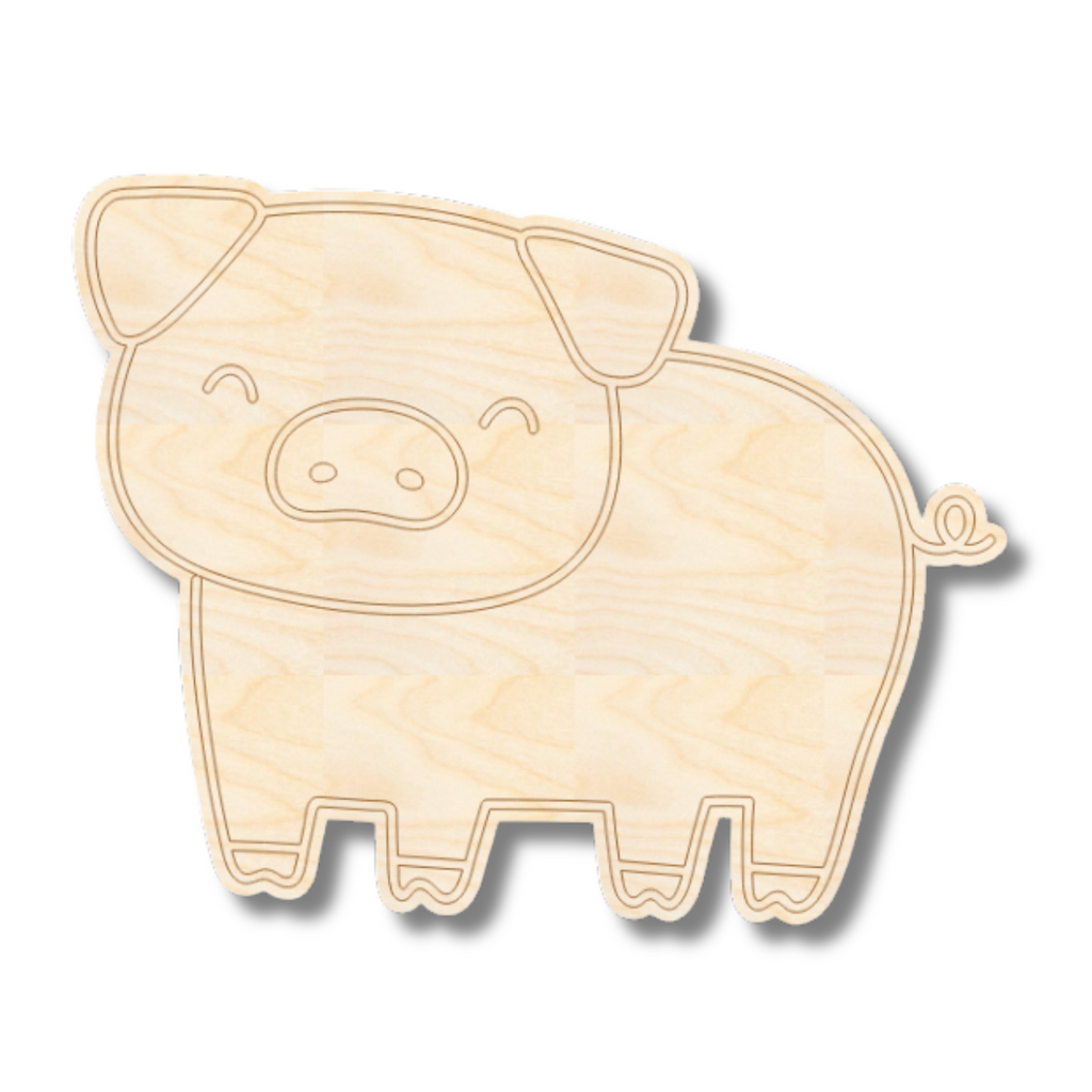 Unfinished Wood Etched Farm Pig Shape | Paint By Line Crafts | up to 30" DIY