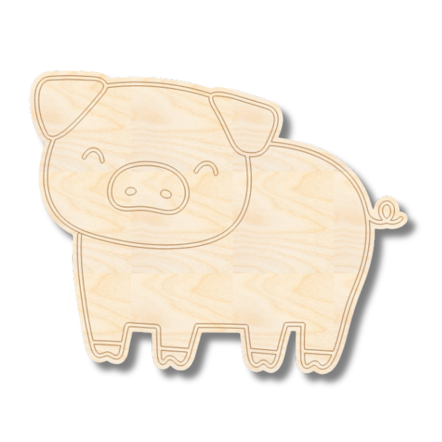 Unfinished Wood Etched Farm Pig Shape | Paint By Line Crafts | up to 30" DIY