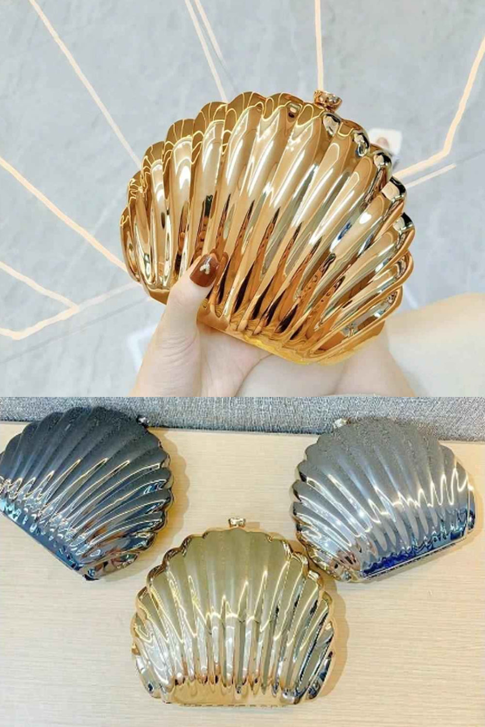 Women's Sparkly Seashell Acrylic Clutch - Metallic Evening Purse for Party & Prom