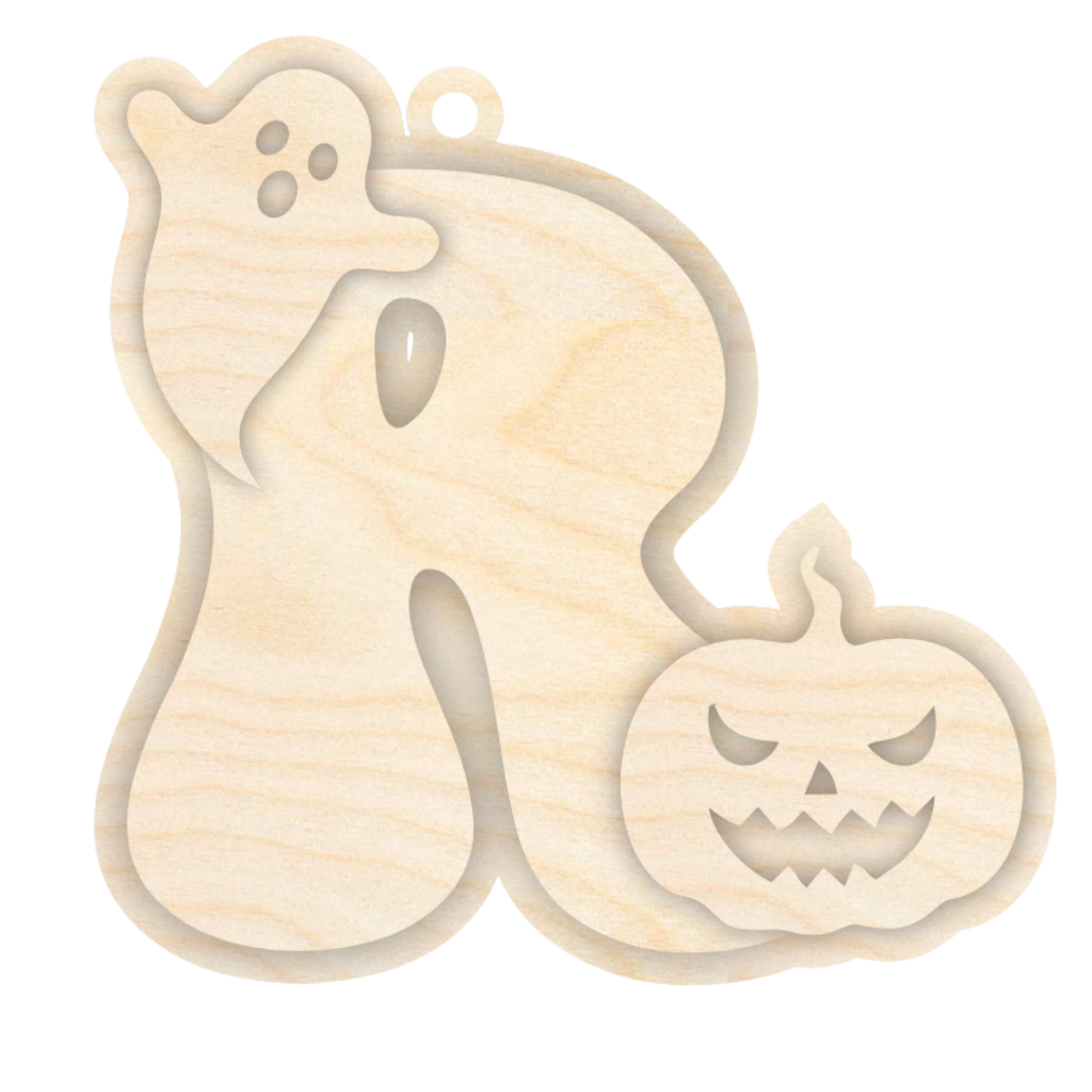Unfinished Wood Layered Letter Halloween Ghost & Pumpkin Tags | A-Z | 4 Piece | 6" Tall | 1/8" Wood | Wood Craft DIY