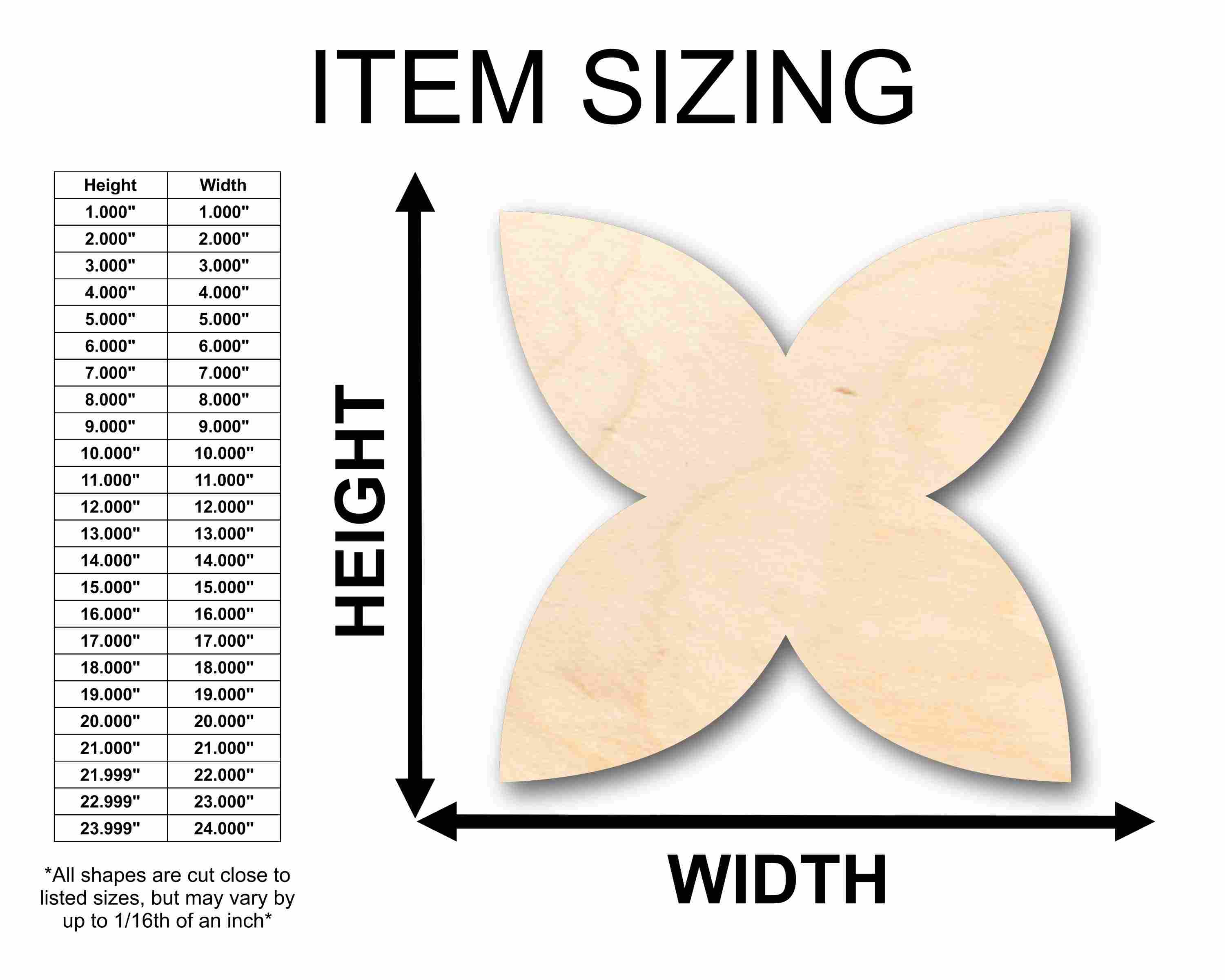 Unfinished Wood Star Flower Petals Silhouette - Craft- up to 46" DIY
