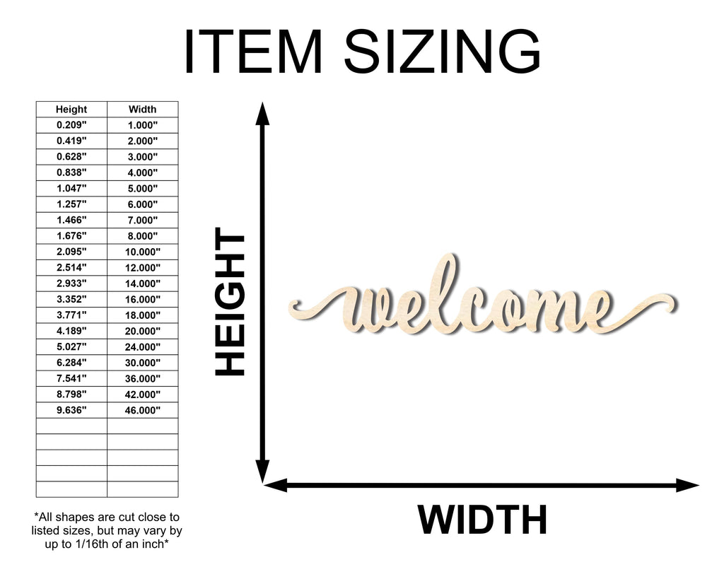 Unfinished Wood Welcome Script Shape - Word Craft - up to 46"