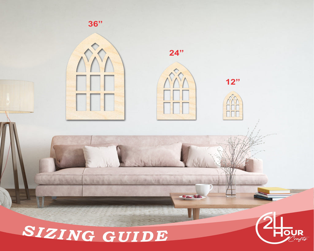 Unfinished Wood Gothic Window Shape | Craft Cutout | up to 46" DIY