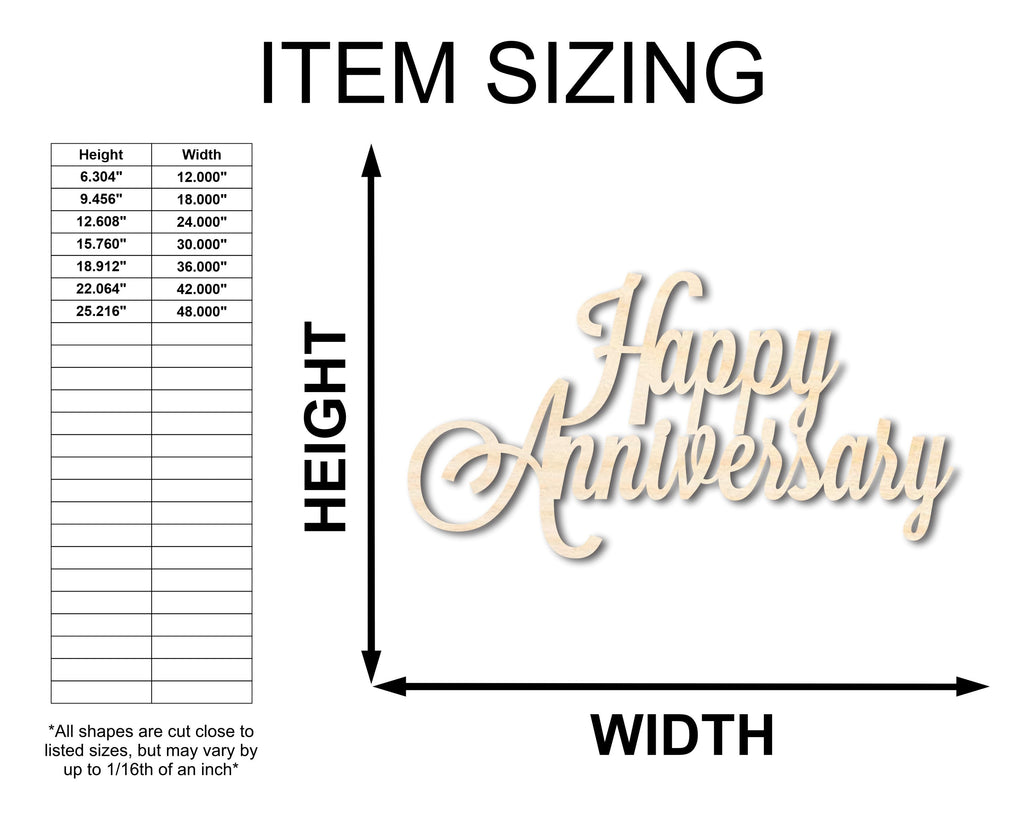 Unfinished Wood Happy Anniversary Shape - Word Anniversary Craft - up to 46"