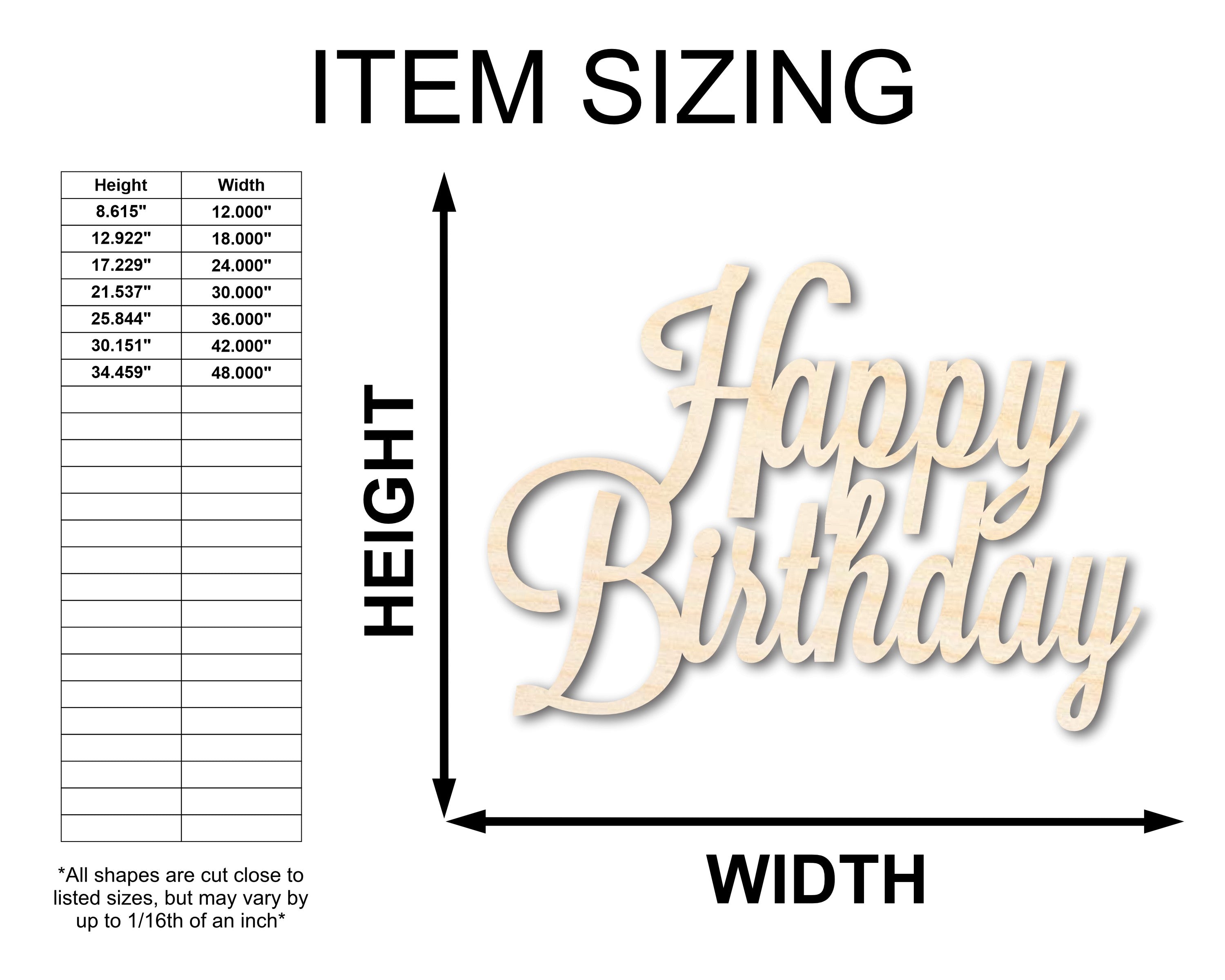 Unfinished Wood Happy Birthday Shape - Word Craft - up to 46"