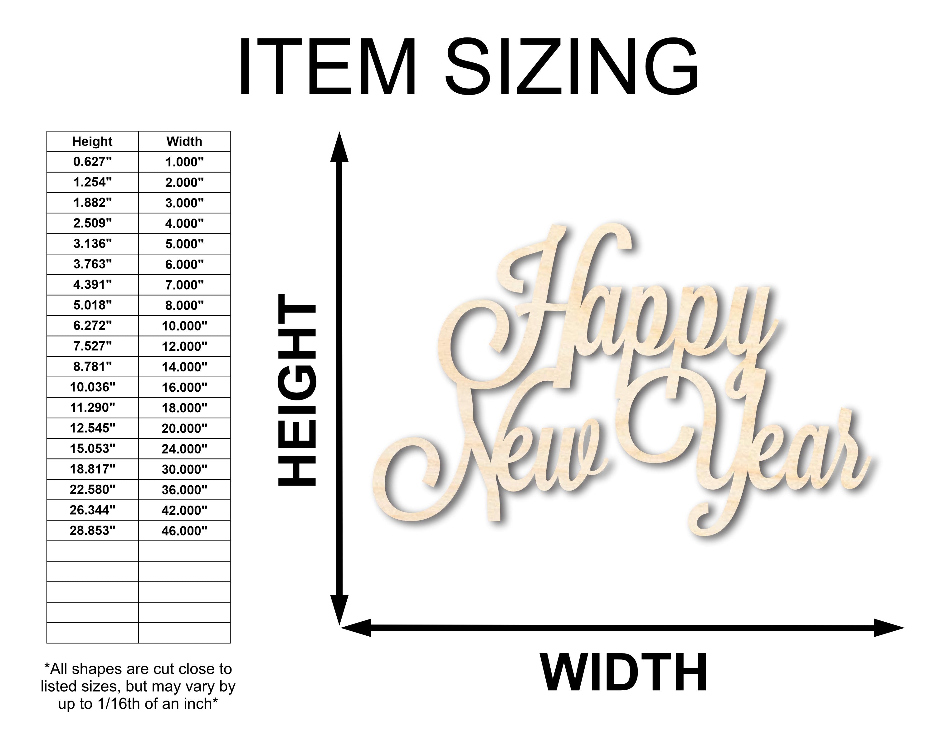 Unfinished Wood Happy New Years Shape - Word Craft - up to 46"