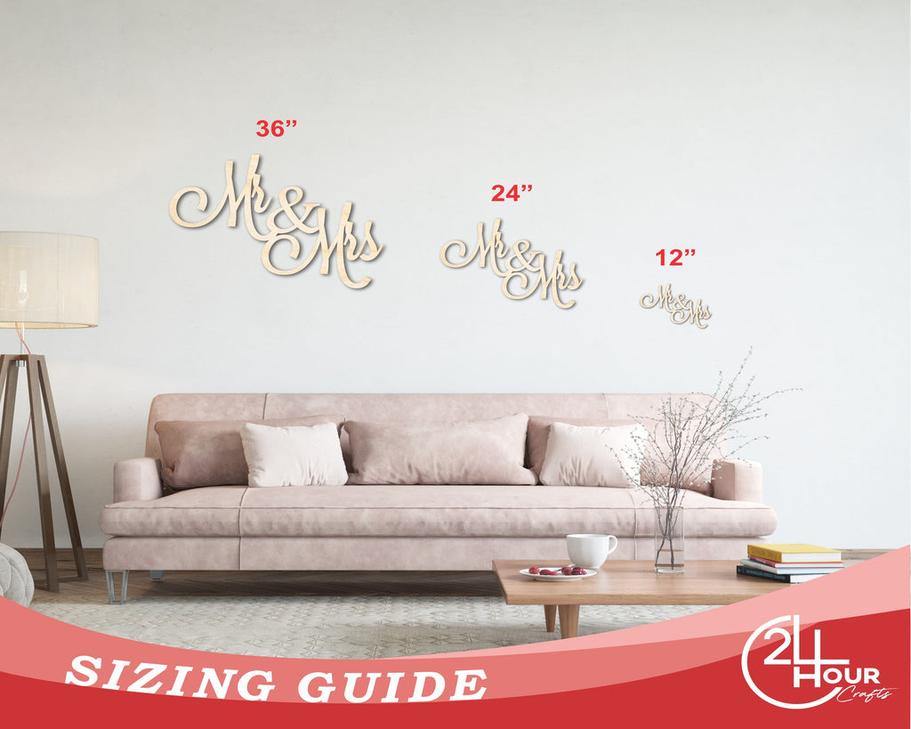 Unfinished Wood Mr Mrs Shape - DIY Wedding Craft - up to 46"
